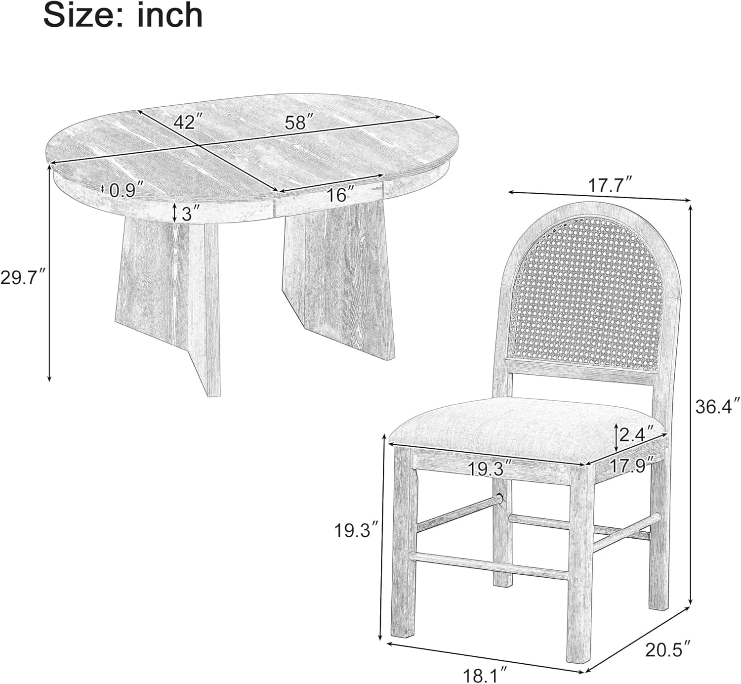 Retro Solid Wood Dining Set Natural Finish Extendable