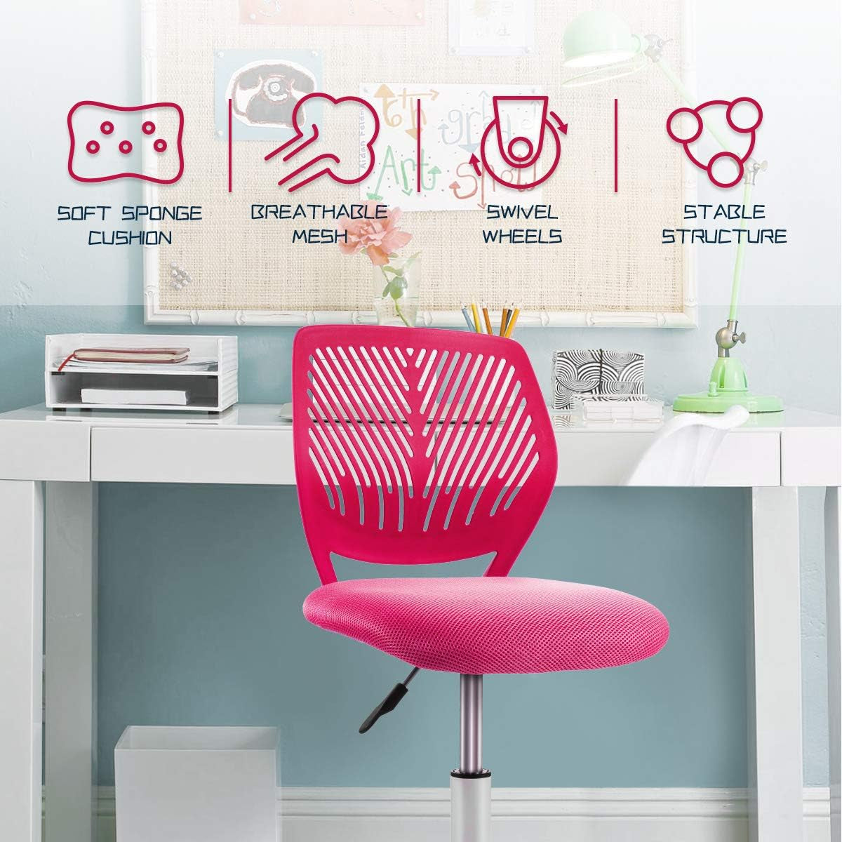 Kids Desk Chair Adjustable Height With Lumbar Support Rose