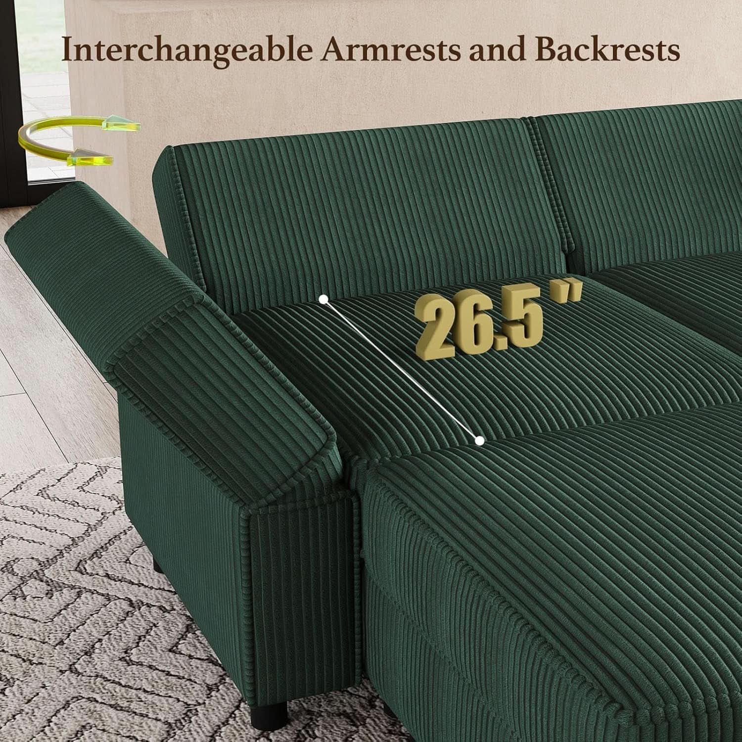 Green Modular Sectional Sofa Featuring Deep Storage