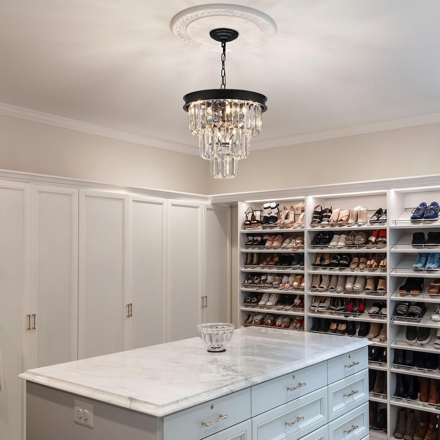 Black Crystal Chandelier Four Light Dining Room Pendant-3