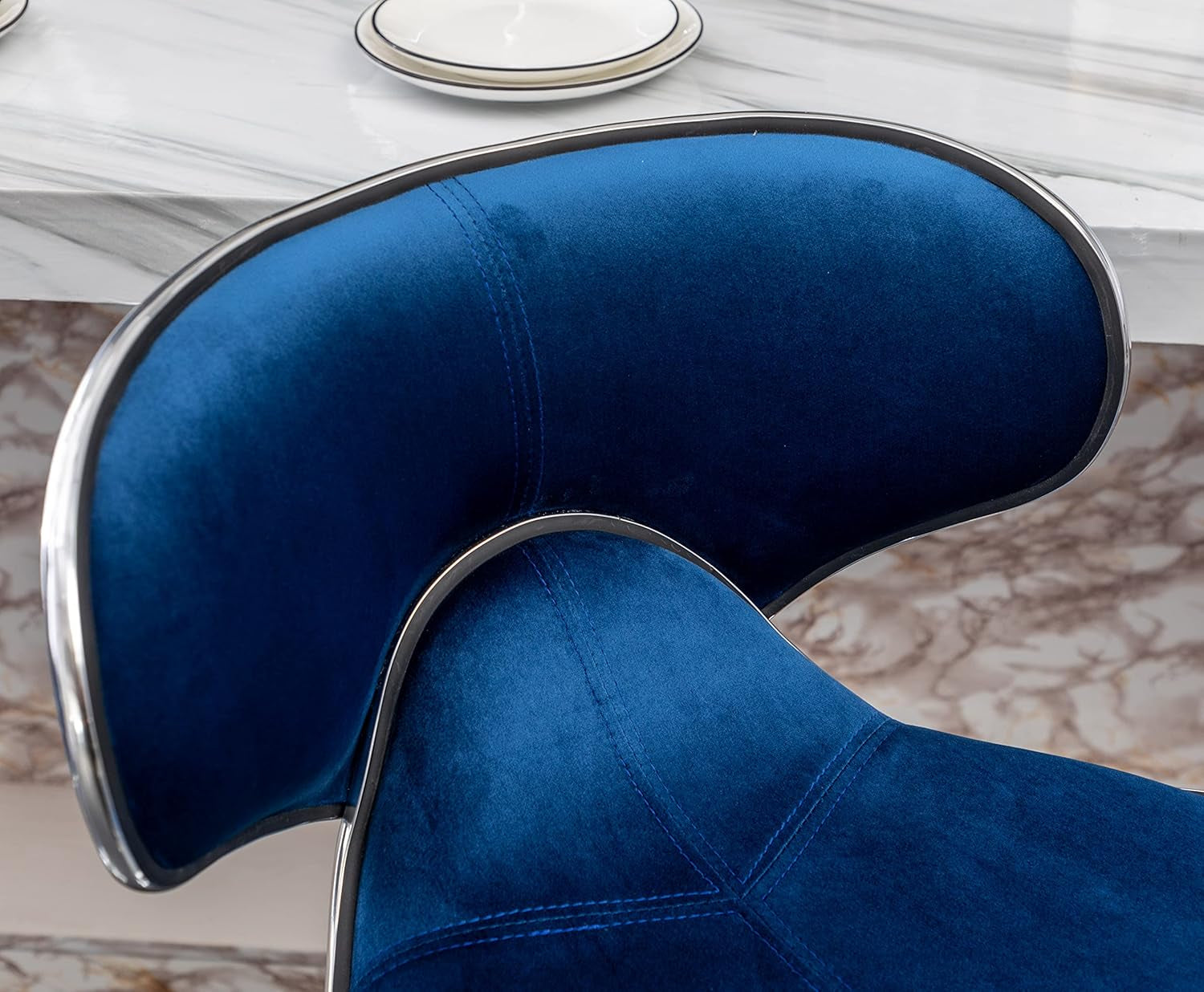 Blue Velvet Upholstered Adjustable Swivel Barstool Set Of 2