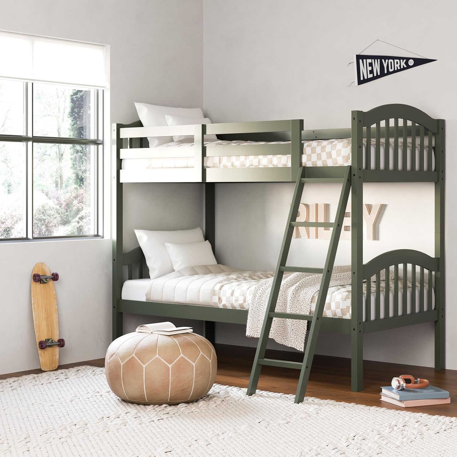 Olive Twin Over Twin Bunk Bed Converts To Two Beds