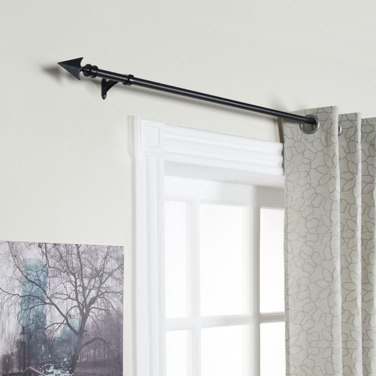 Extendable Black Metal Curtain Pole with Arrow Finial - 36-66" and 66-120" - Rustproof-1