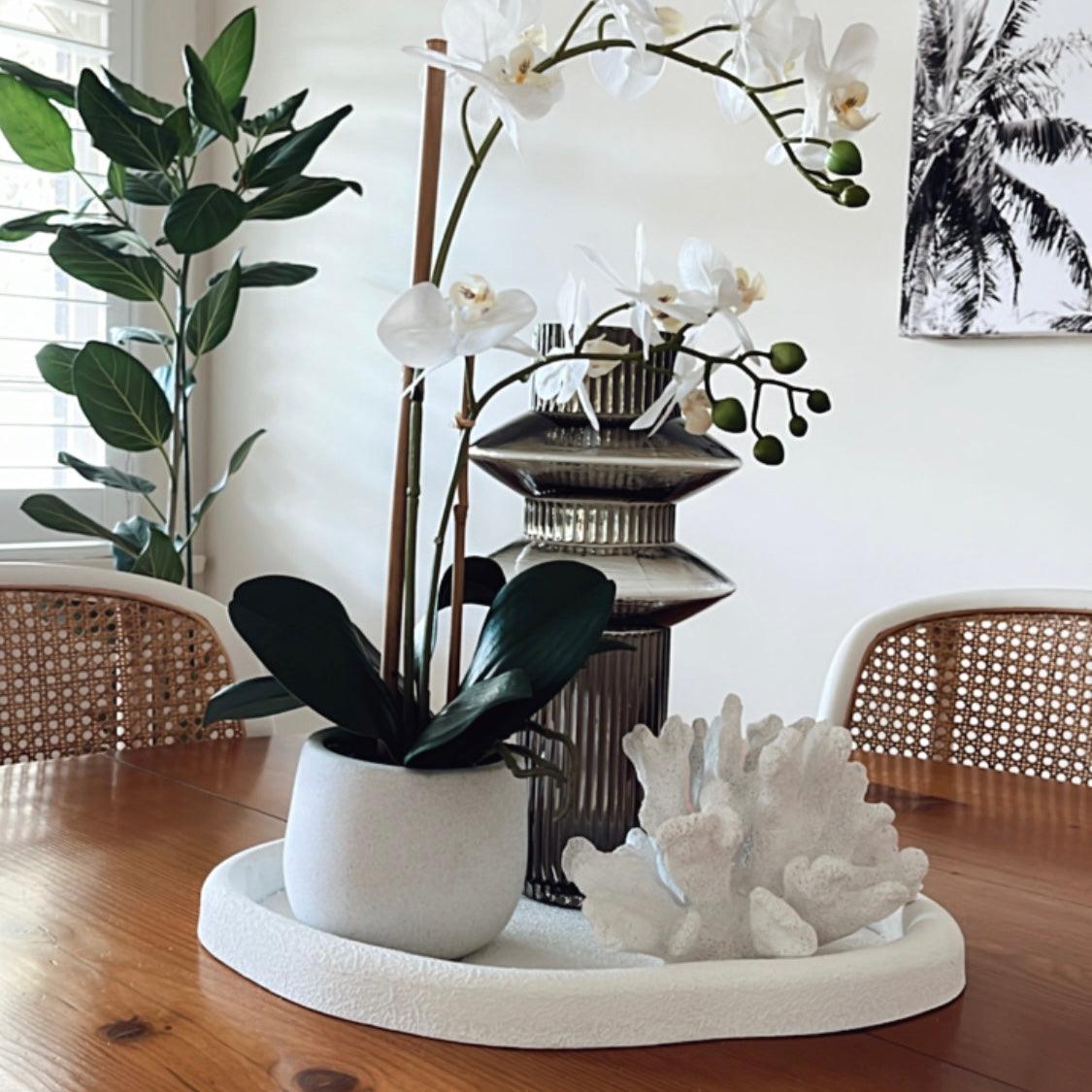 Ribbed Layered Tall Glass Vase-Large-Grey - PRHOMZ