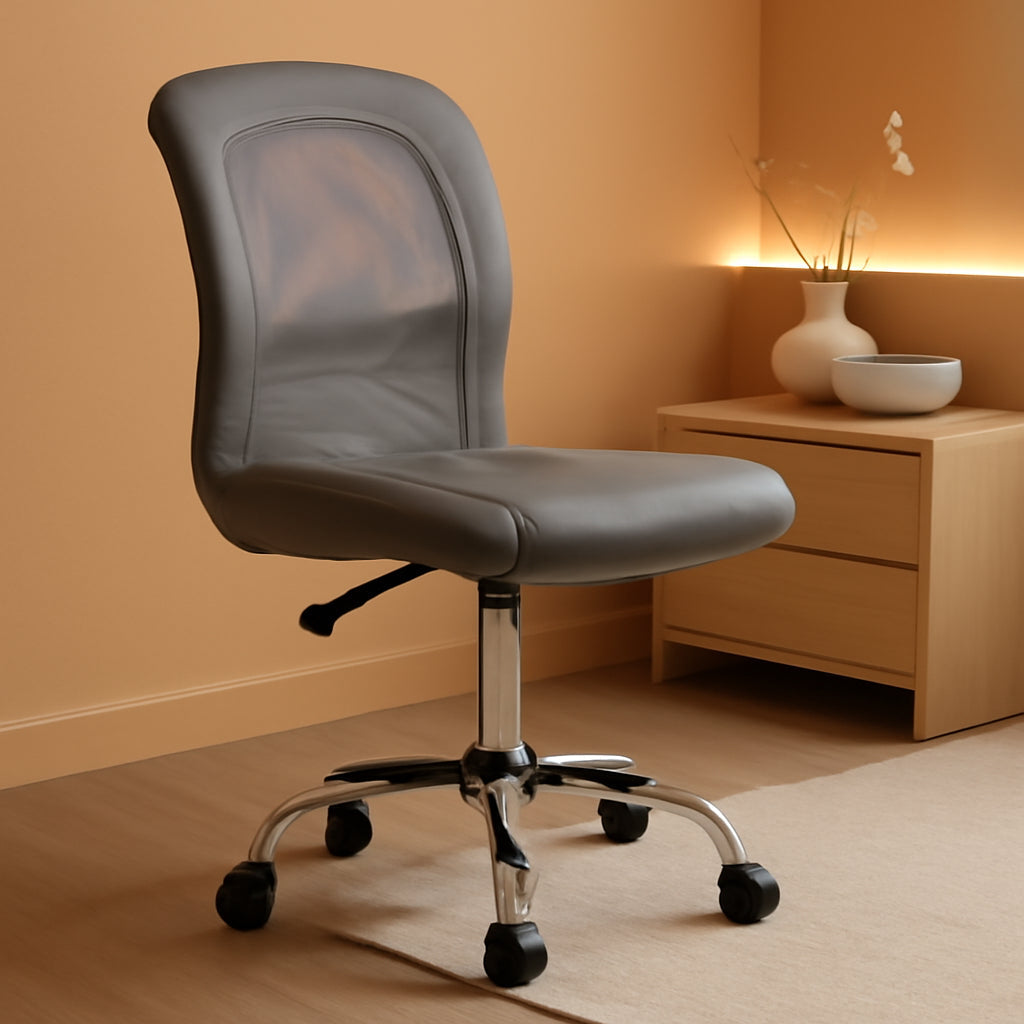 Gray Armless Desk Chair With Wheels And Breathable Mesh