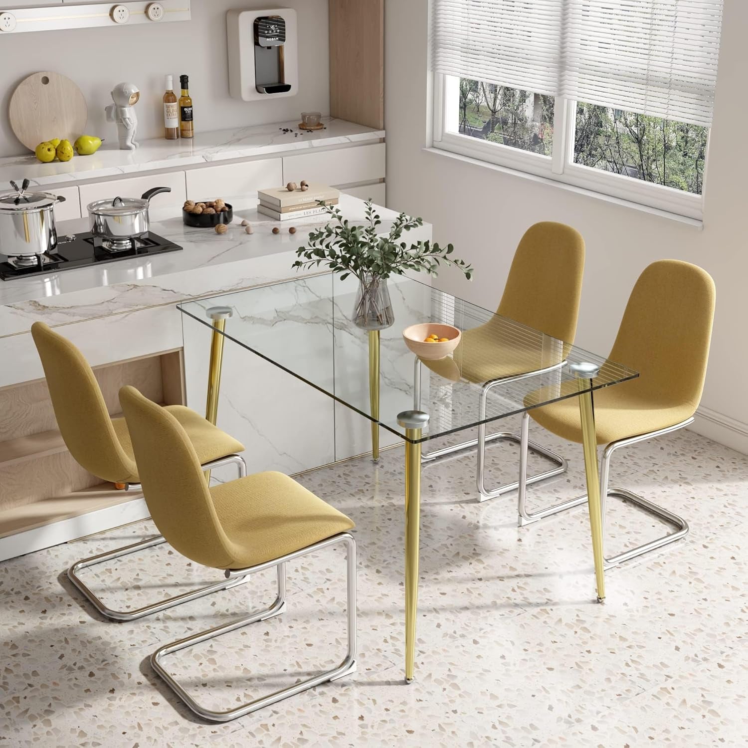 Glass Dining Table For 4 51 Inch Tempered Glass Gold Legs