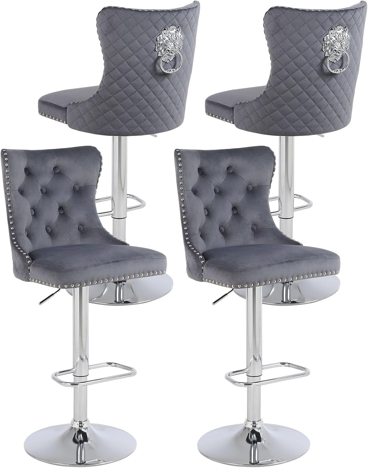 Velvet Adjustable Swivel Bar Stools Dark Grey Set Of 4