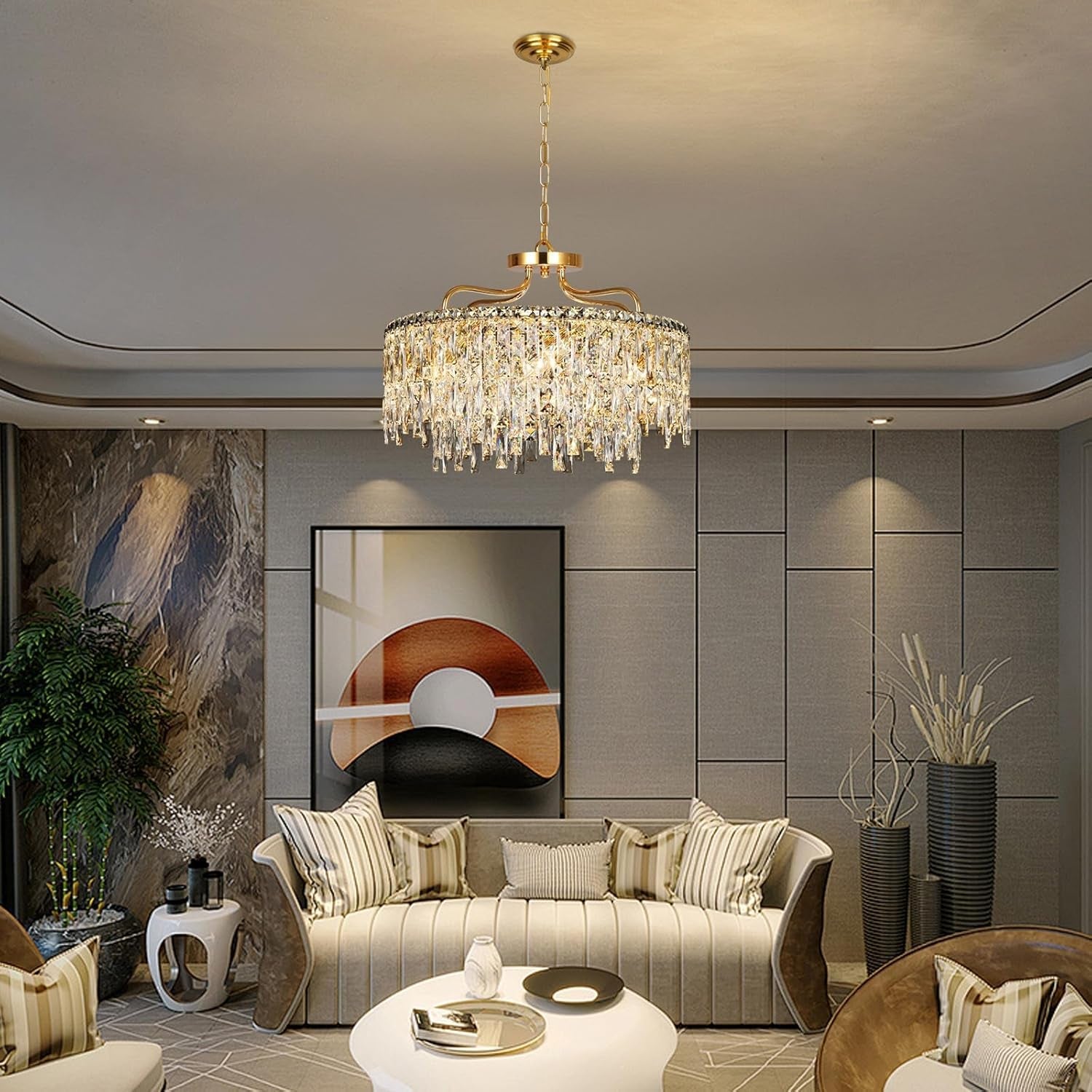 Elegant Gold Crystal Chandelier 24 Inch Illumination-2