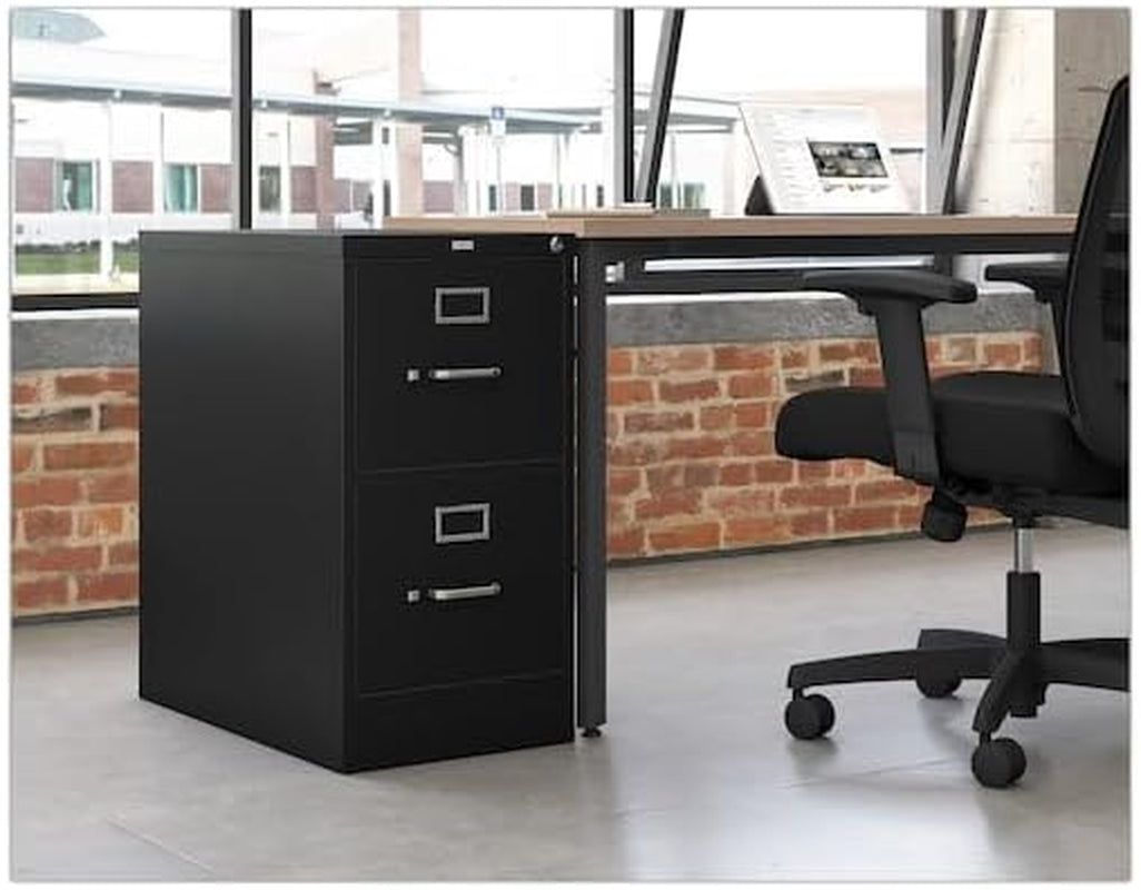 Two Drawer Office Filing Cabinet 310 Series Full Suspension Letter File Cabinet 26.5 Inch Depth Black
