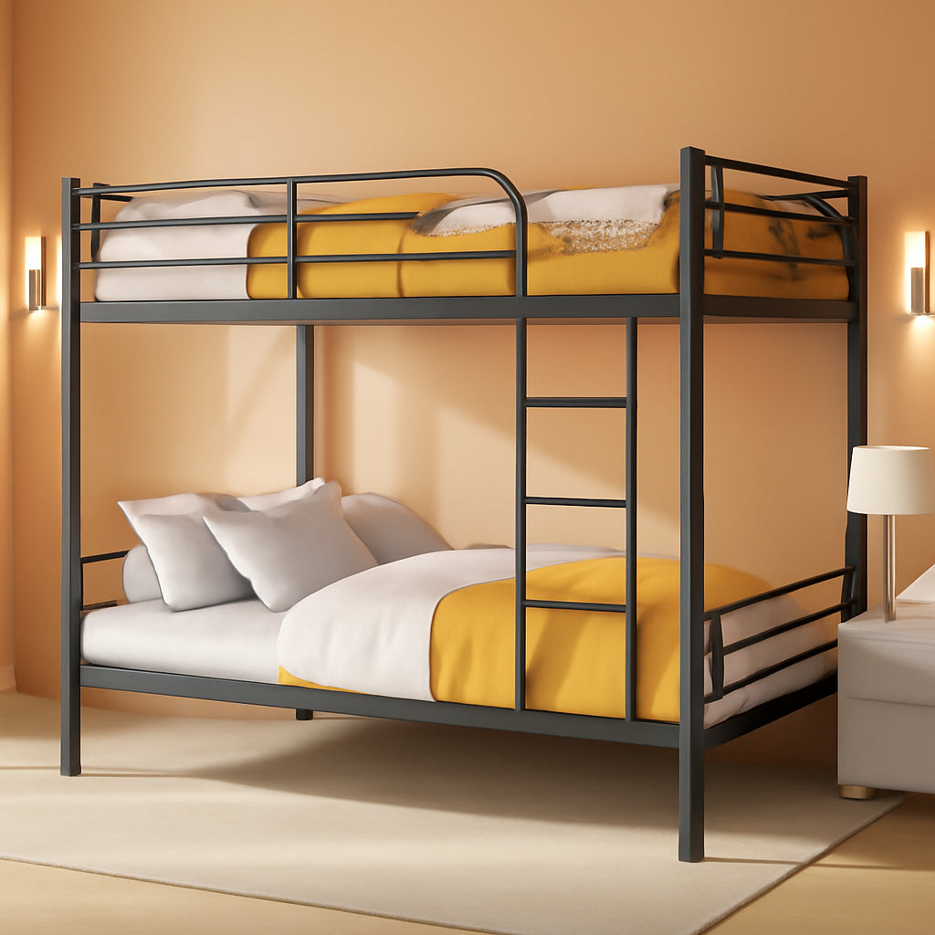 Black Twin Over Twin Metal Bunk Bed With Ladder Guardrail