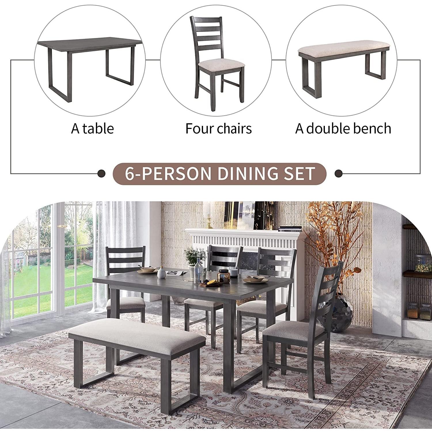 6-Piece Rustic Wood Dining Set-2