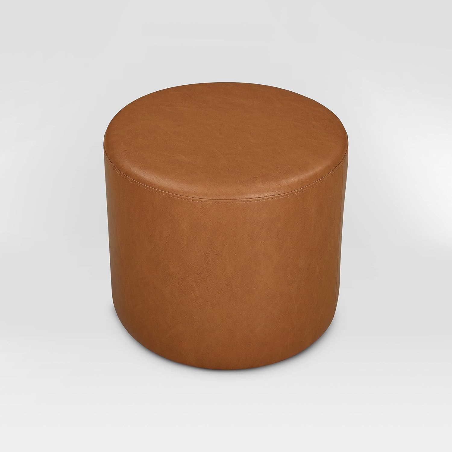 19-Inch Round Caramel Faux Leather Ottoman Footrest