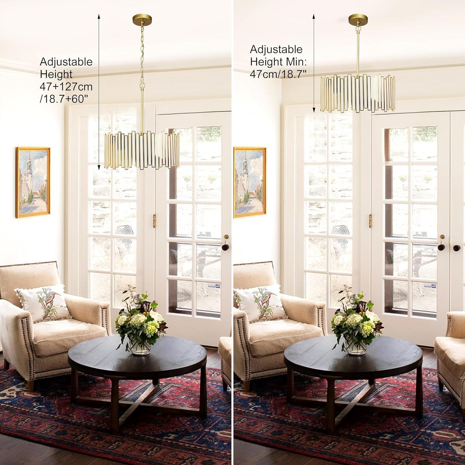 Gold Drum Chandelier Pendant Fixture Tiffany Glass-1