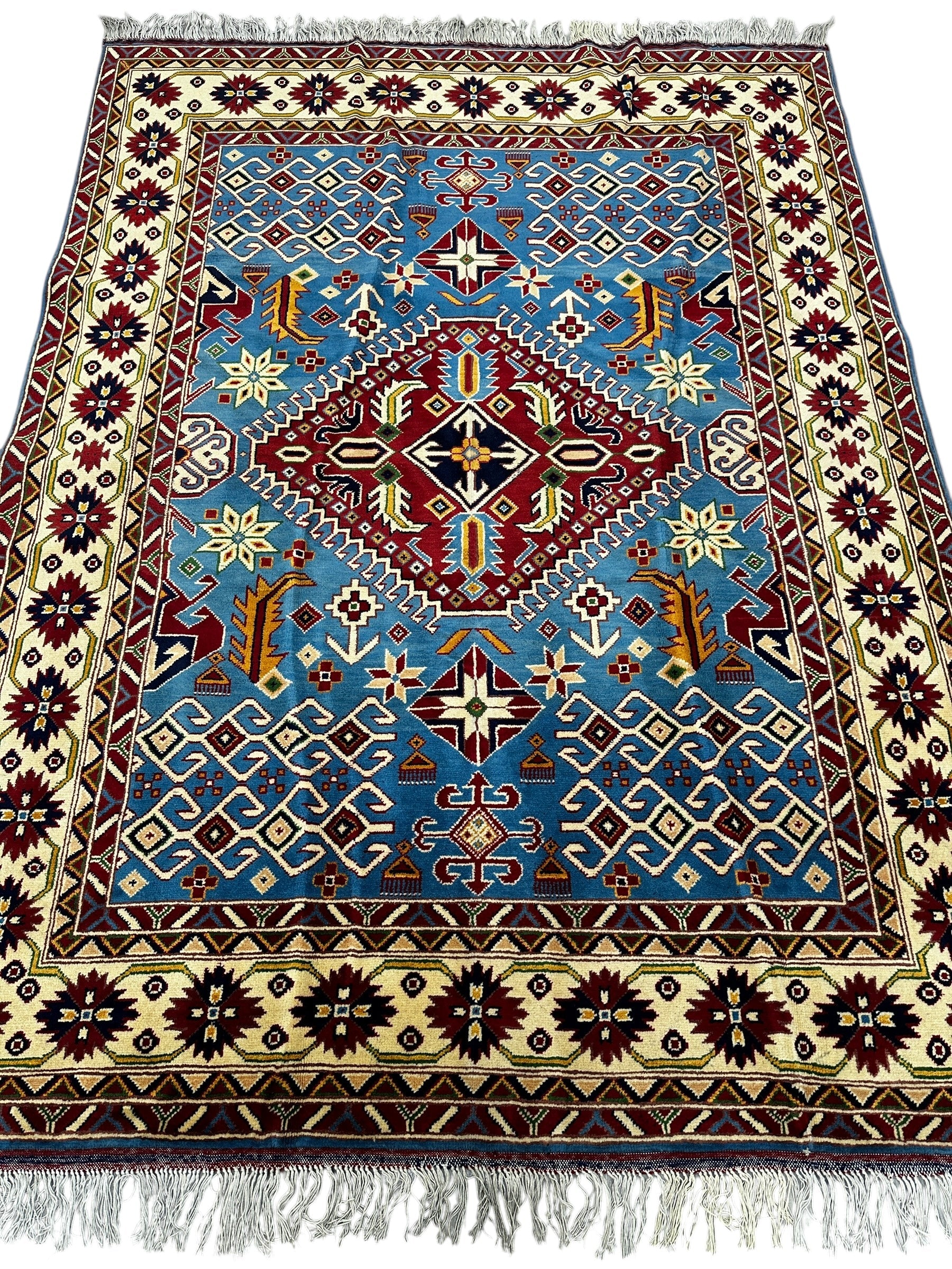 Hand-Knotted Afghani Kazak Wool Rug – 5’0″ x 6’10″