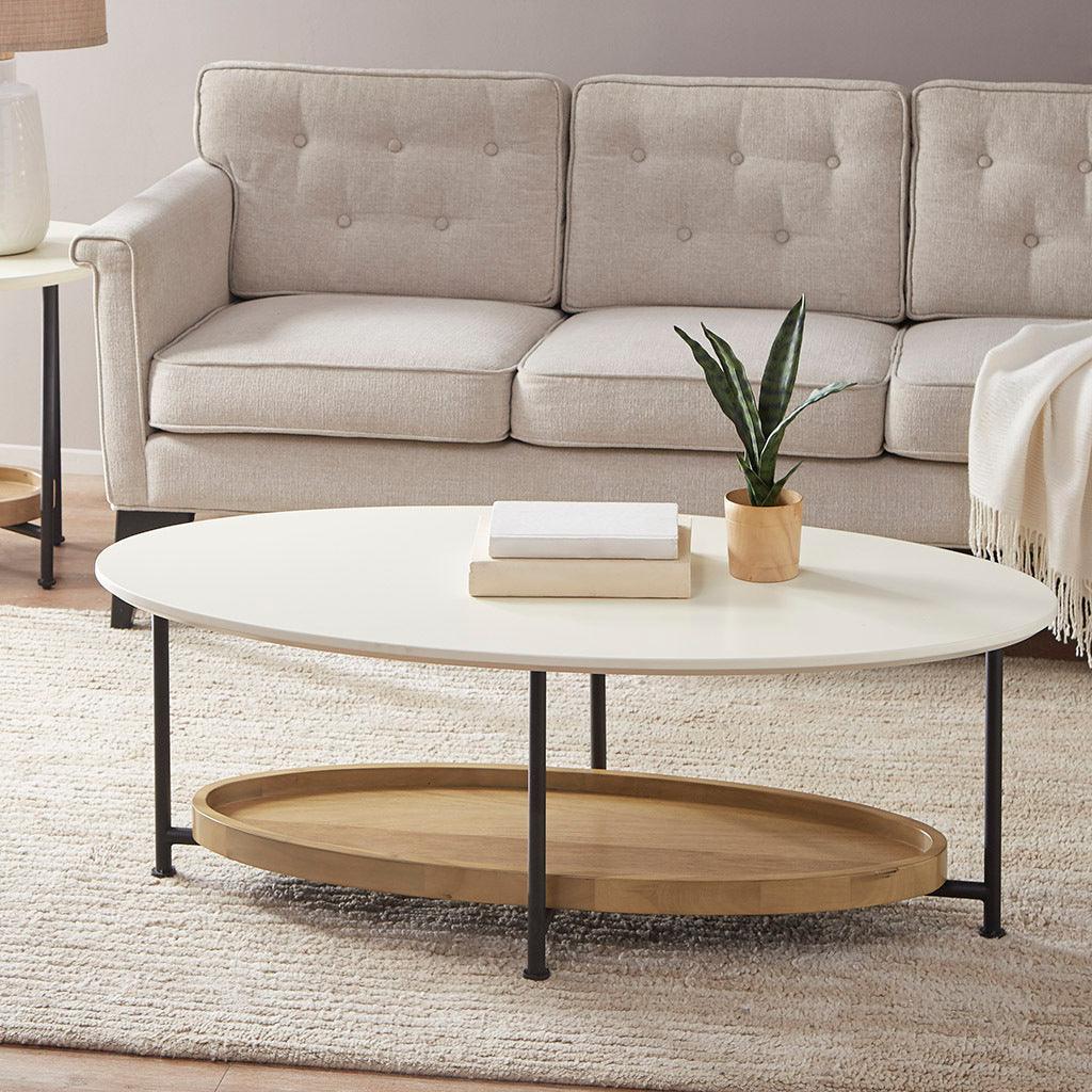 Monte Oval White/Natural Coffee Table - PRHOMZ