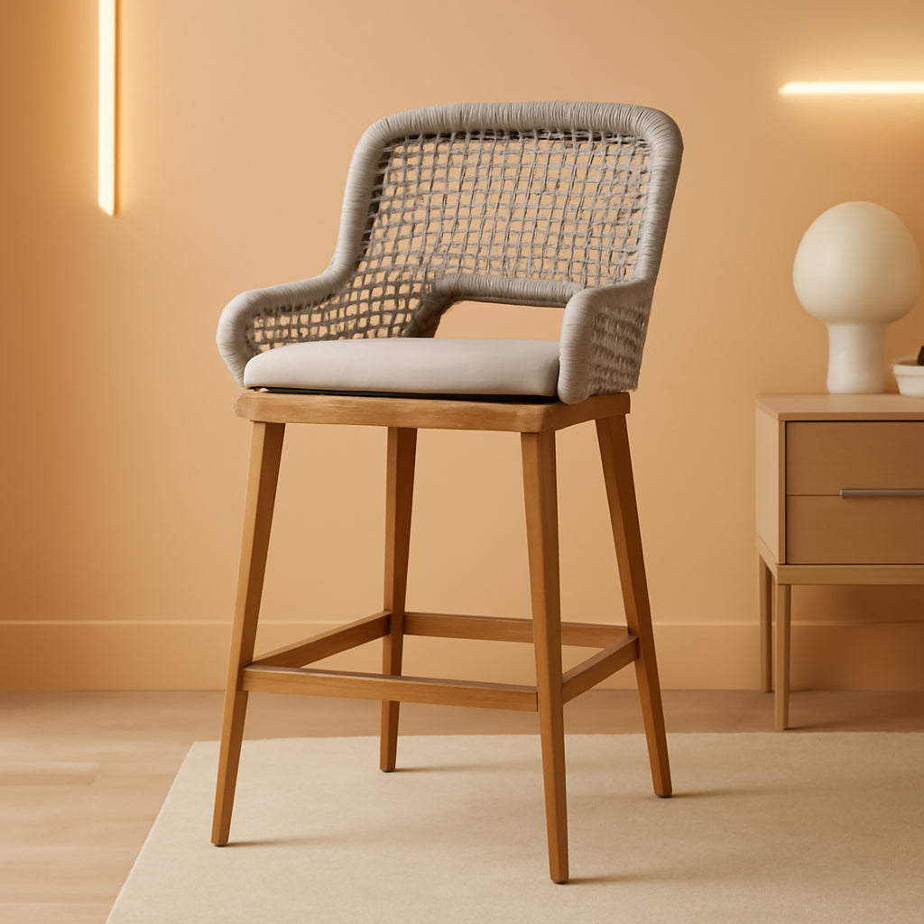 Counter Height Bar Stools With Backrest Set of 4 Rattan