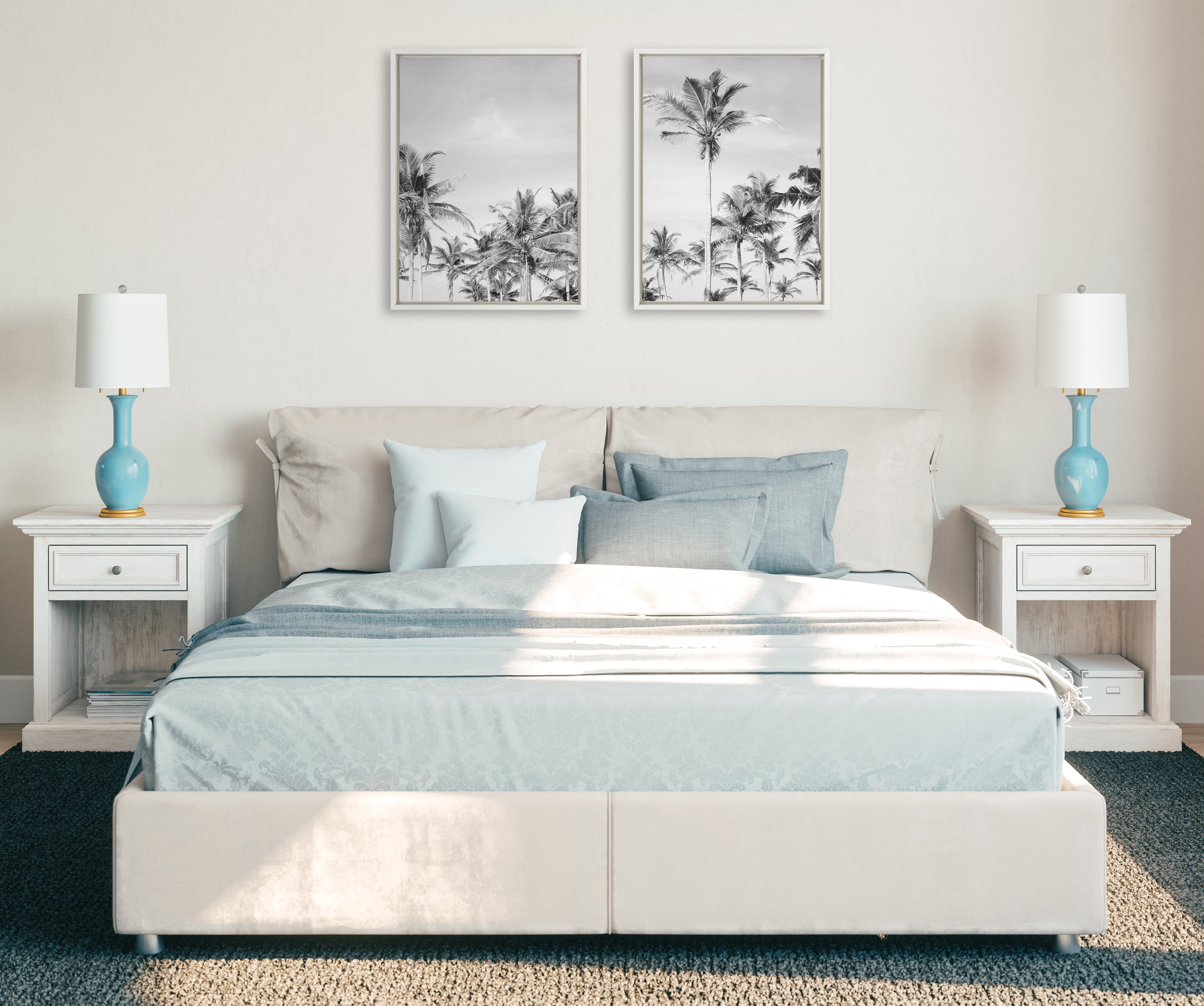 Sylvie Coastal Coconut Palm Tree Beach BW Framed Canvas Set by The Creative Bunch Studio