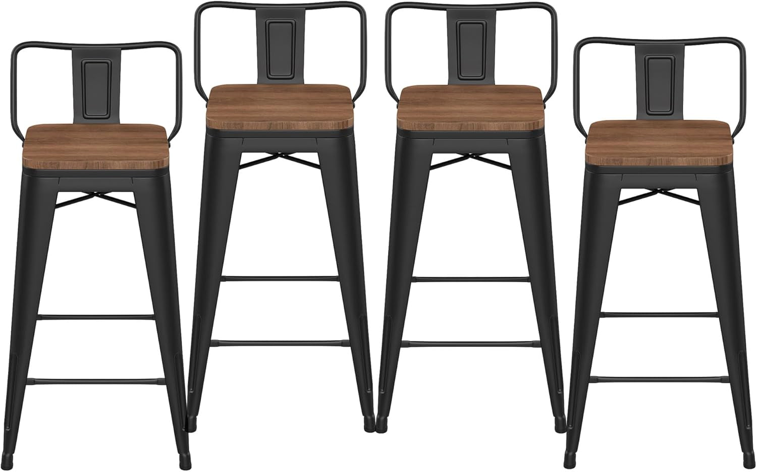 30 Inch Low Back Metal Barstools With Wooden Seat