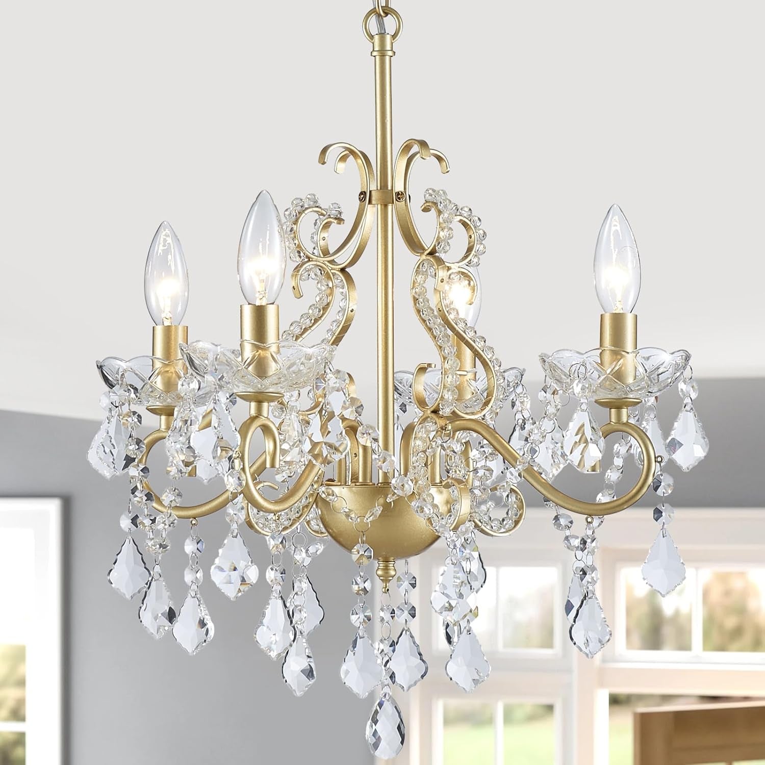 Modern K9 Crystal Chandelier 4 Light Gold Pendant Ceiling-0