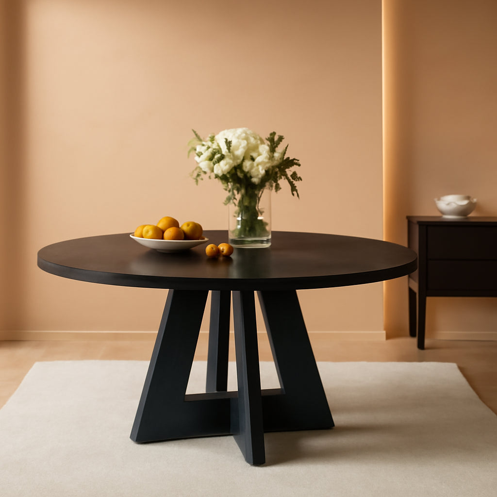 Farmhouse Round Dining Table 47 Inch Black For Four