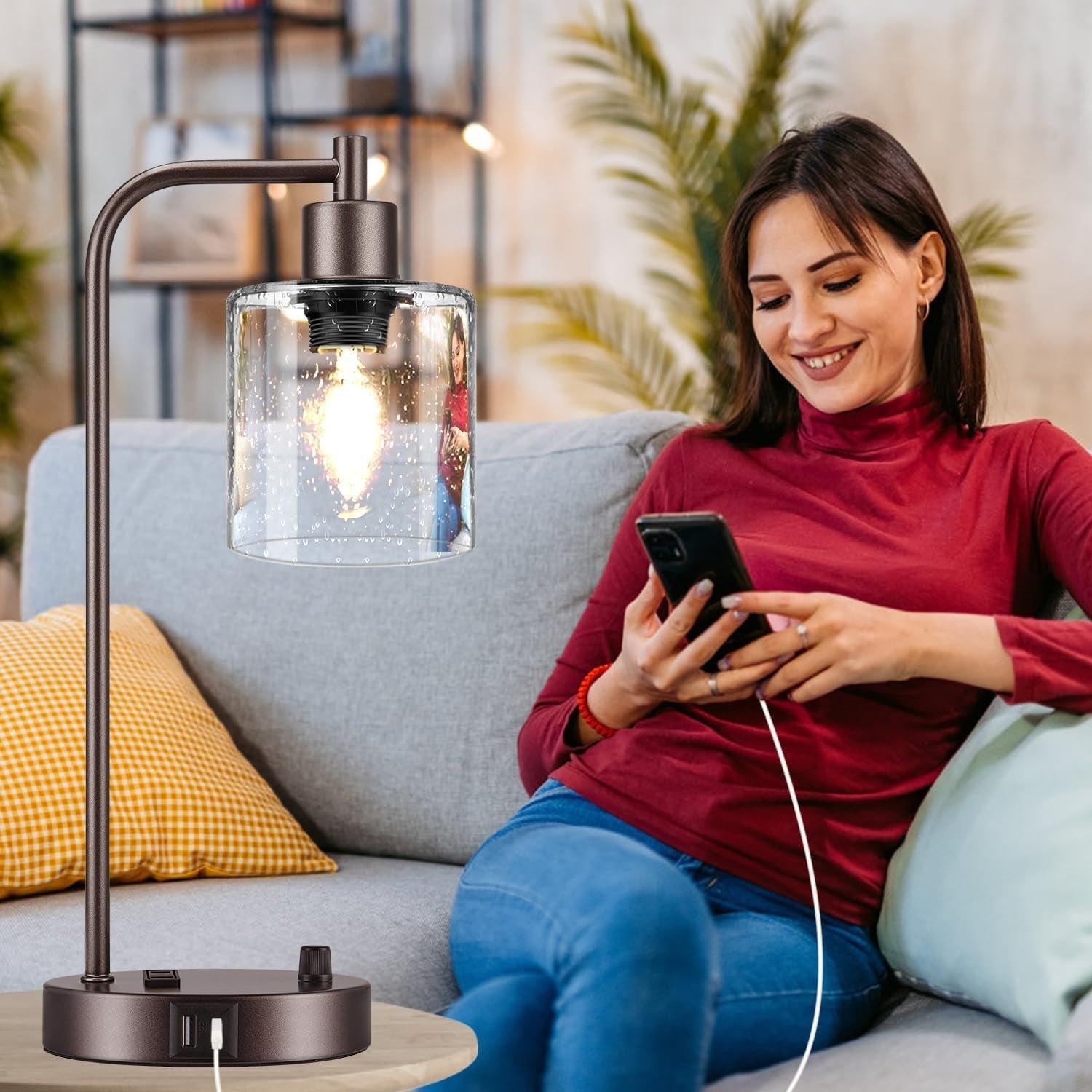 Oil Rubbed Bronze Table Lamps Set Of Two With USB Ports