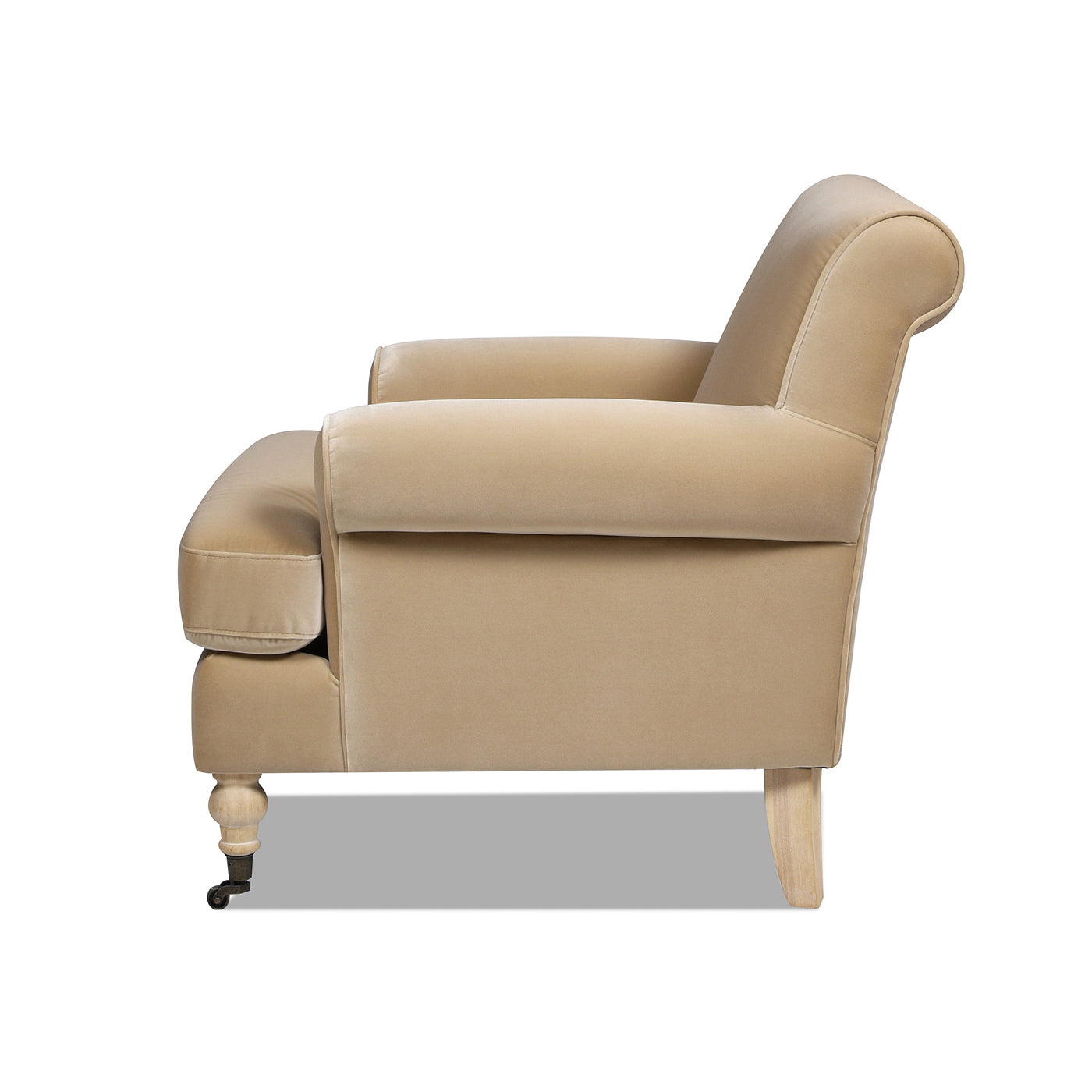 Alana 38' Lawson Accent Arm Chair Metal Casters, Fawn Brown Performance Velvet
