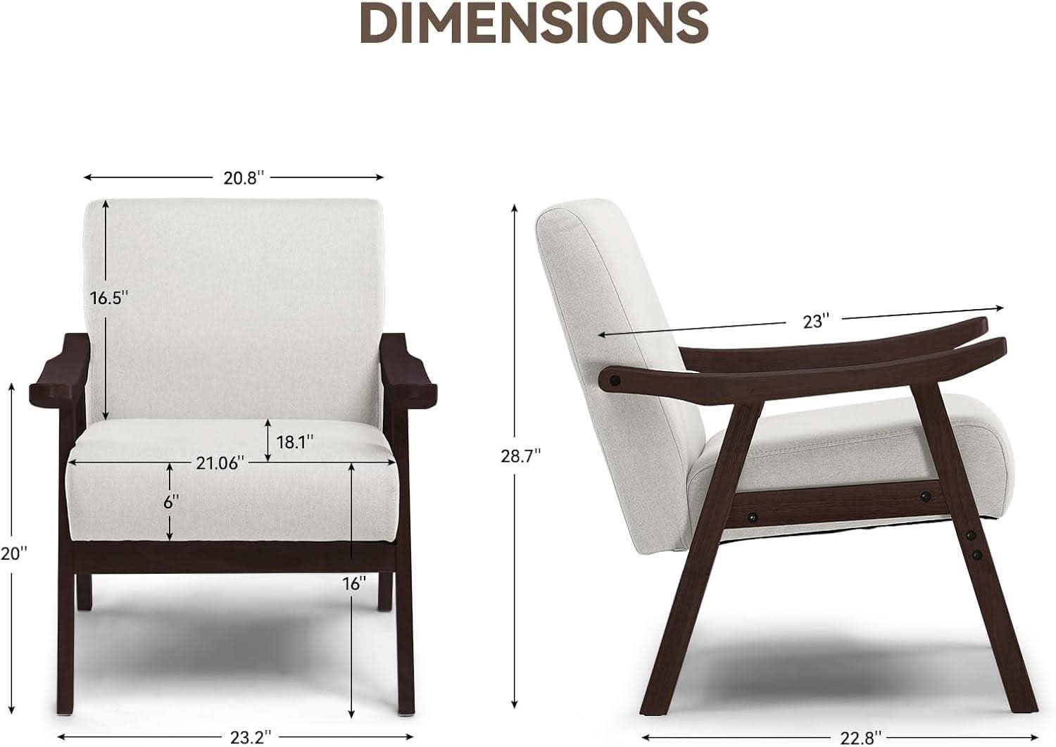 Beige Upholstered Modern Midcentury Solid Wood Armchair With Cushions