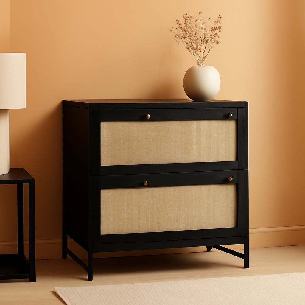 Rattan Drawer File Cabinet With Lock For Letter A4 Legal Files Printer Stand Black