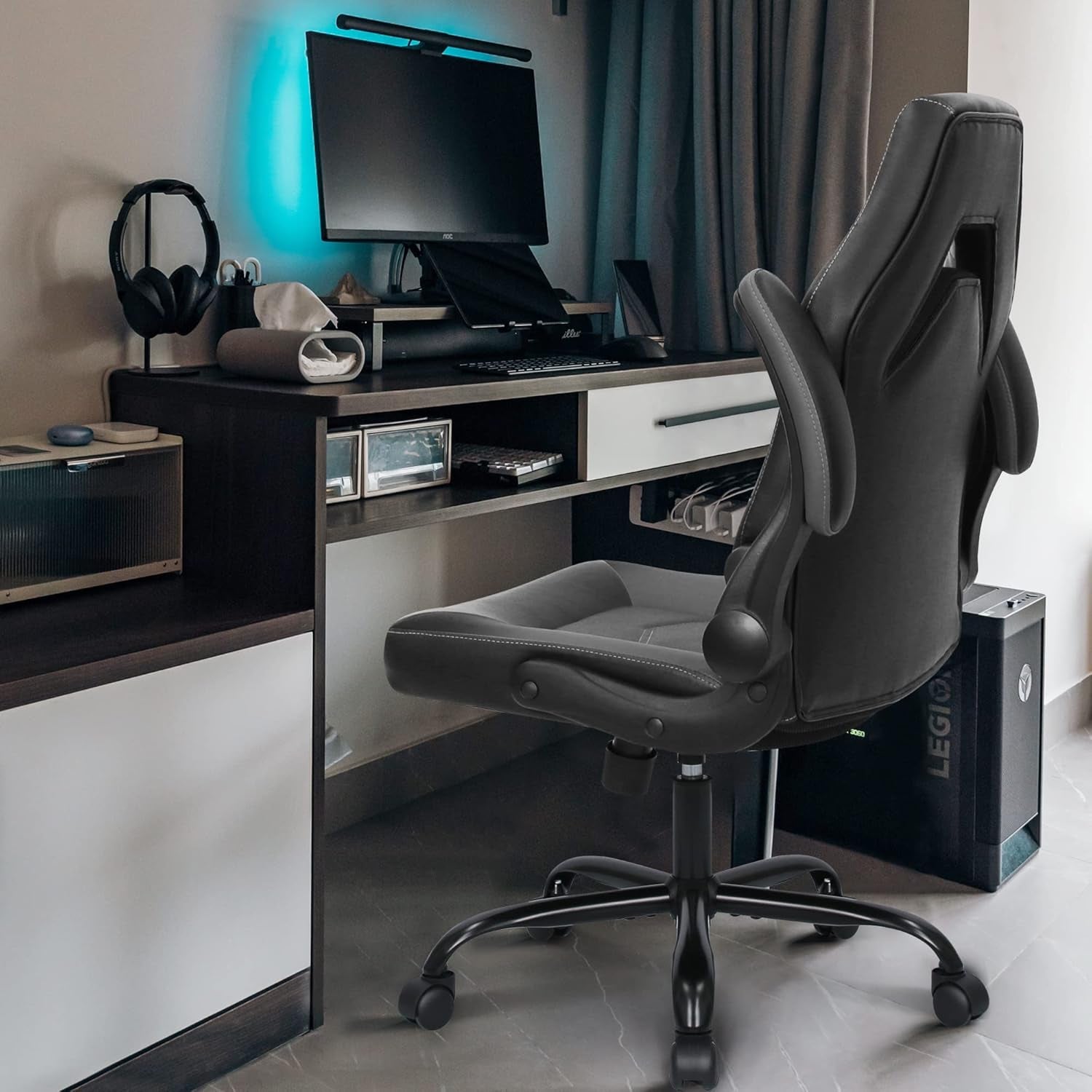 N-GEN Ergonomic Gaming Chair With Lumbar Support Gray PU Leather