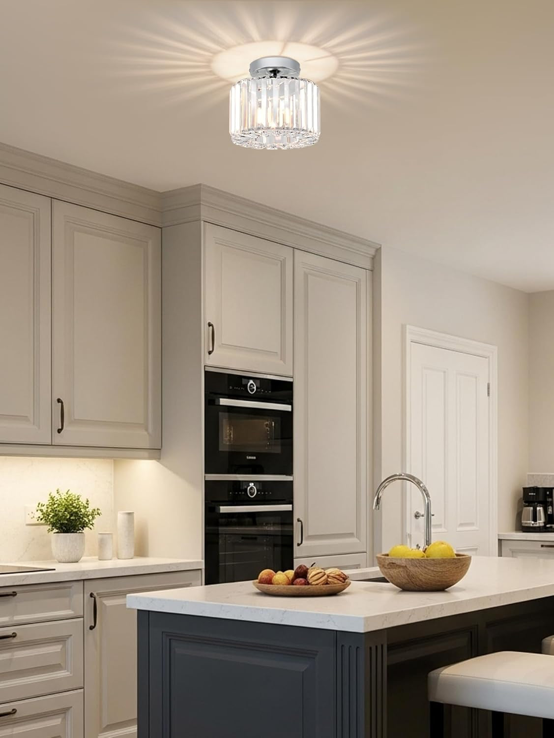 Crystal Chandelier Modern Semi Flush Ceiling Light Silver-1