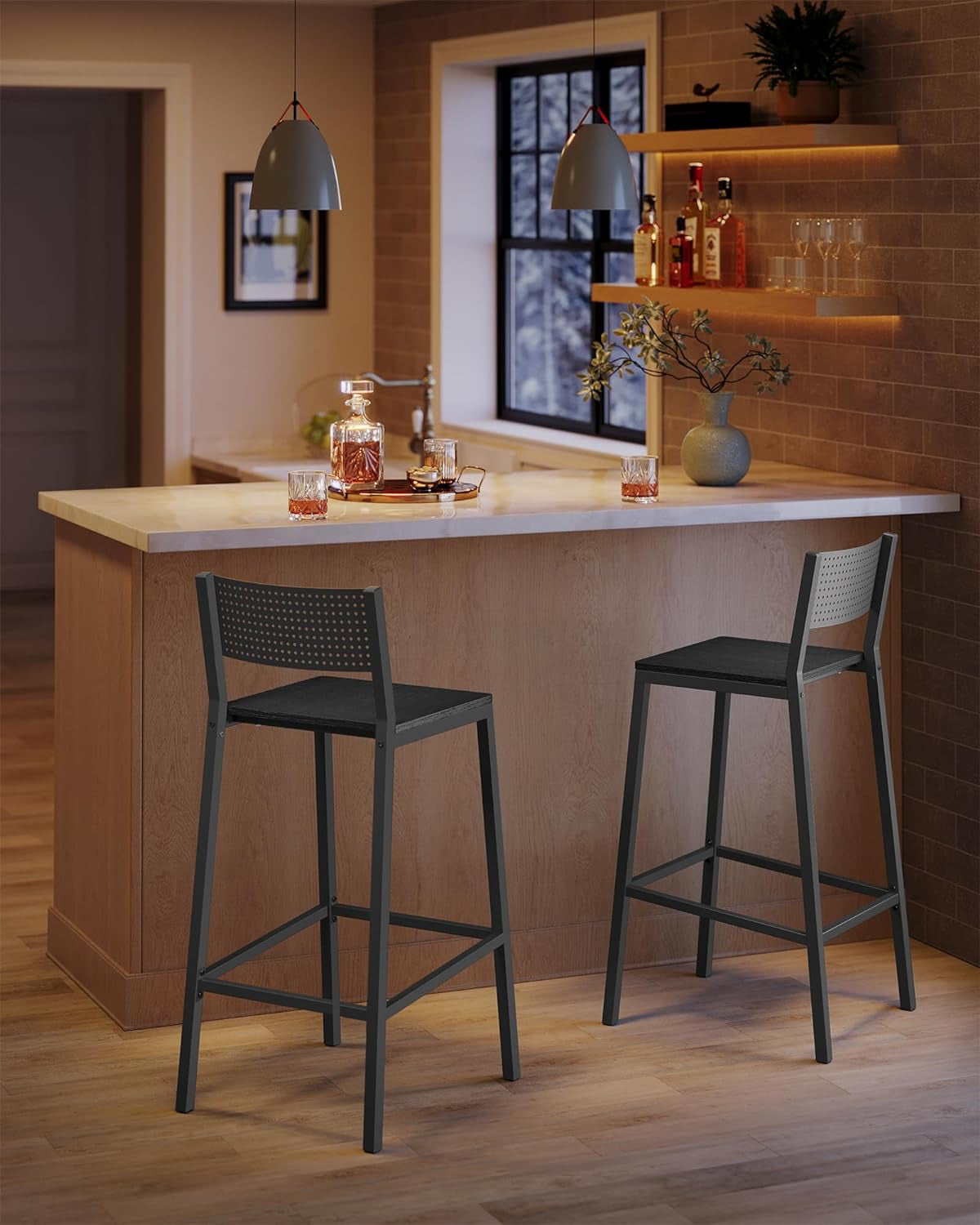 Industrial Charcoal Gray Bar Stools Set Of 2 for Kitchen