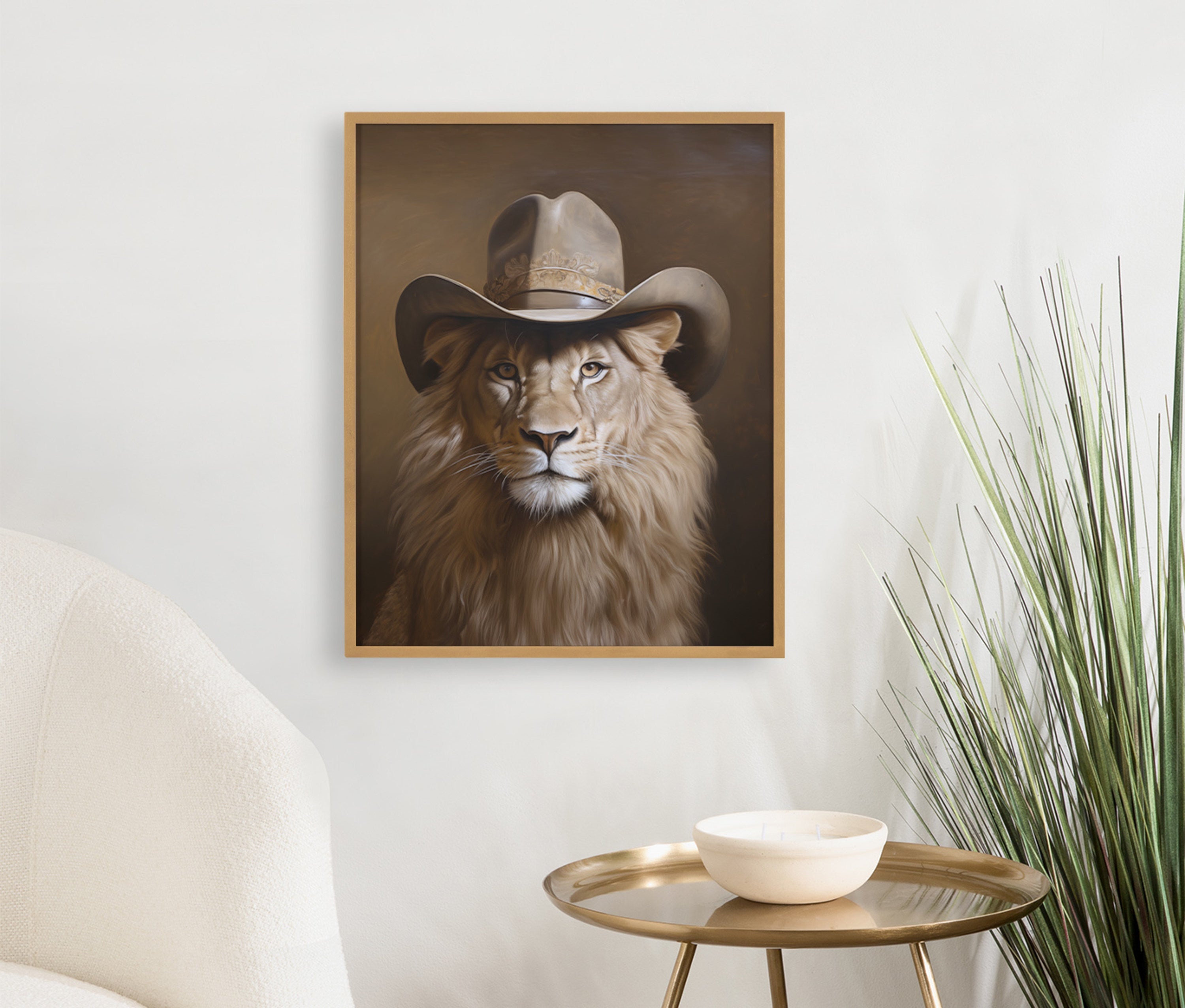 Gallery Lion Wearing a Western Cowboy Hat Print by The Creative Bunch Studio