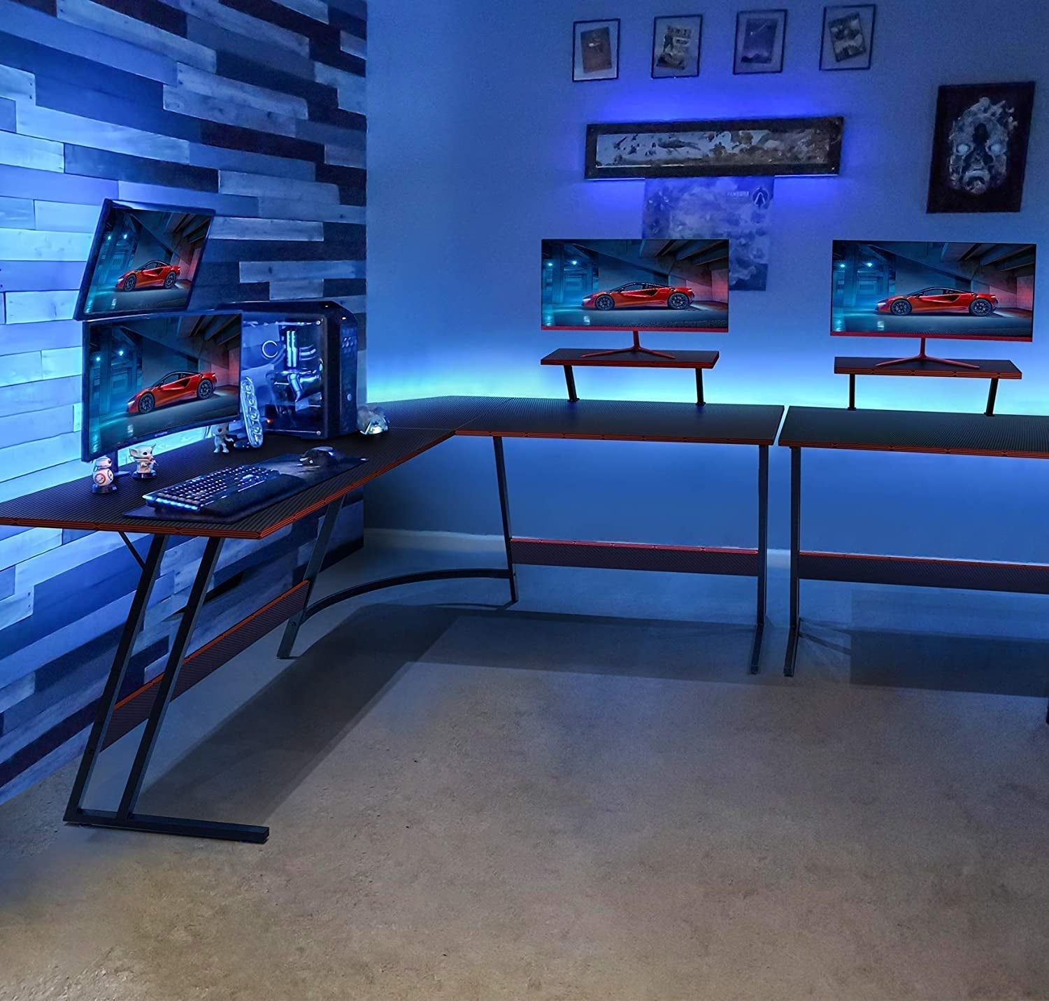 L Shaped Gaming Desk With Monitor Riser 51 Inch Corner Desk