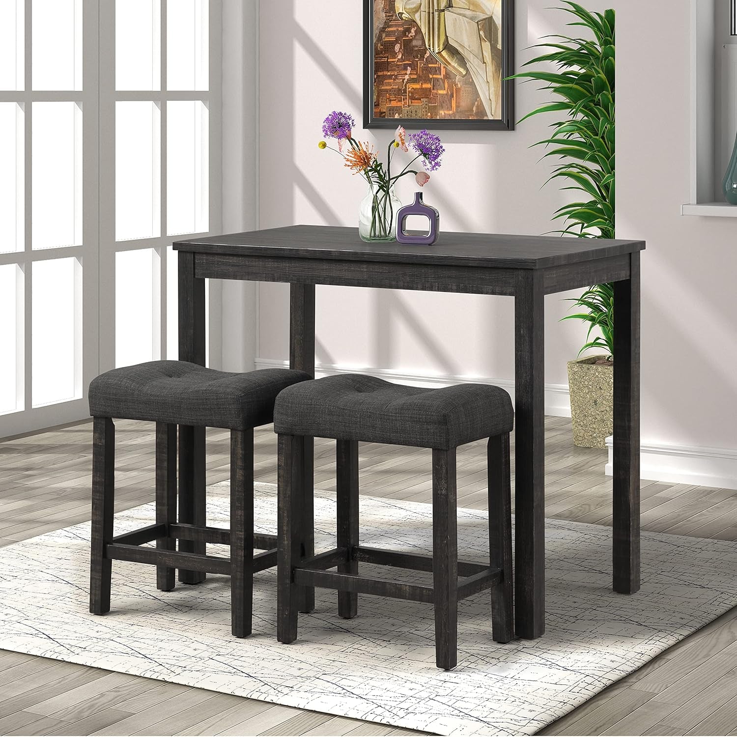 Sora Button Tufted Counter Height Saddle Stools Set of 2 Gray