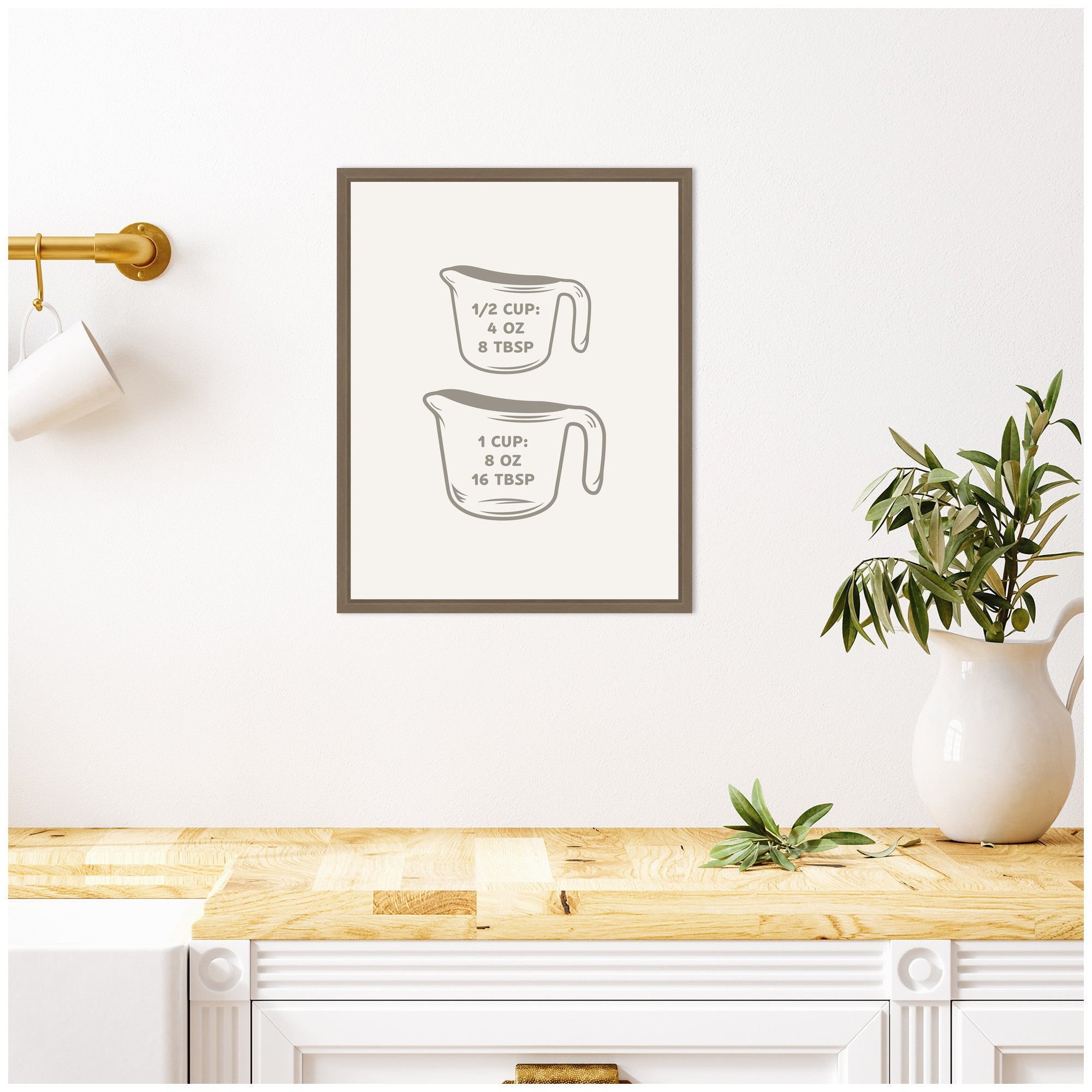 Kitchen Conversion Charts Cups by The Creative Bunch Studio Framed Canvas Wall Art Print
