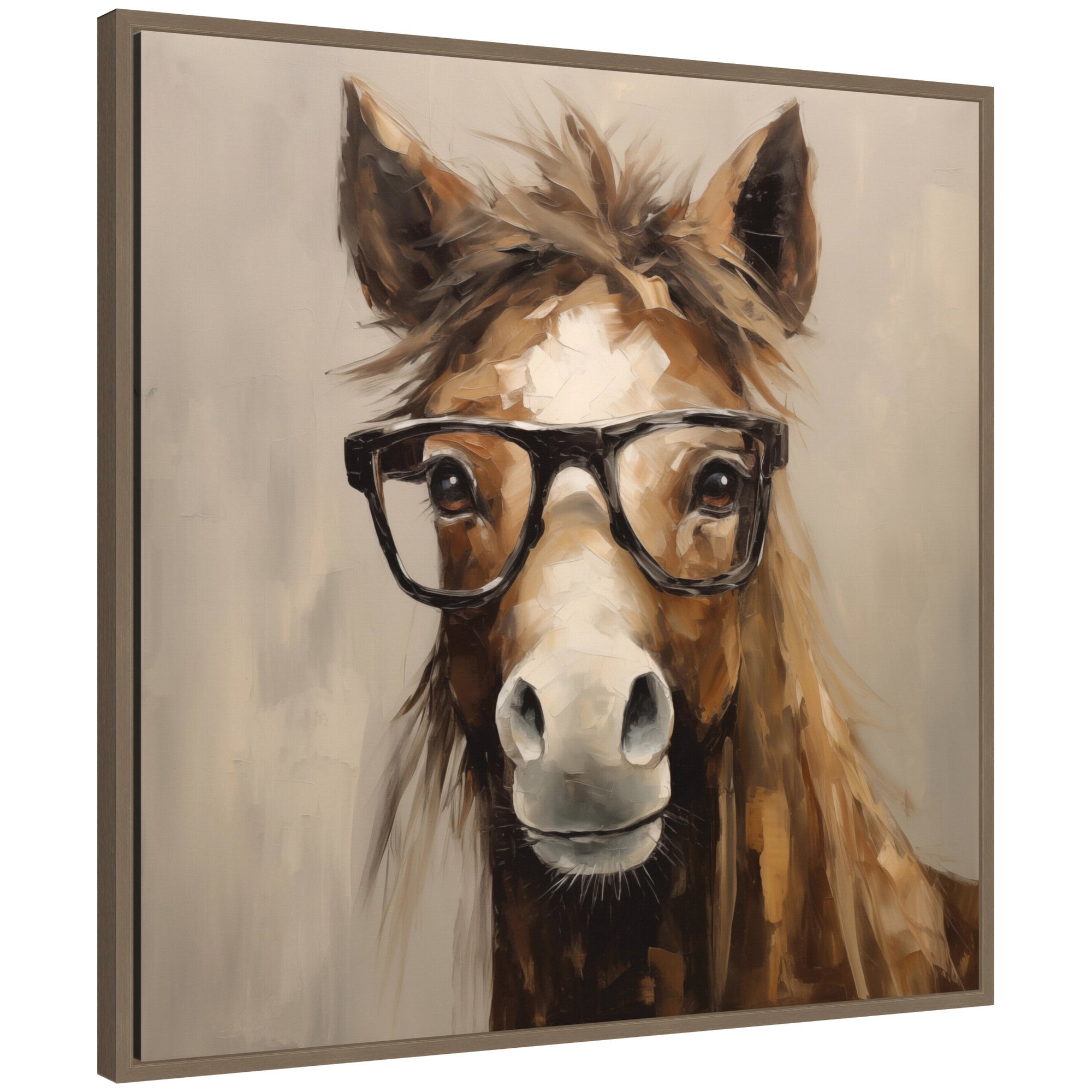 Sylvie Hay Those Are My Glasses Horse Framed Canvas by The Creative Bunch Studio
