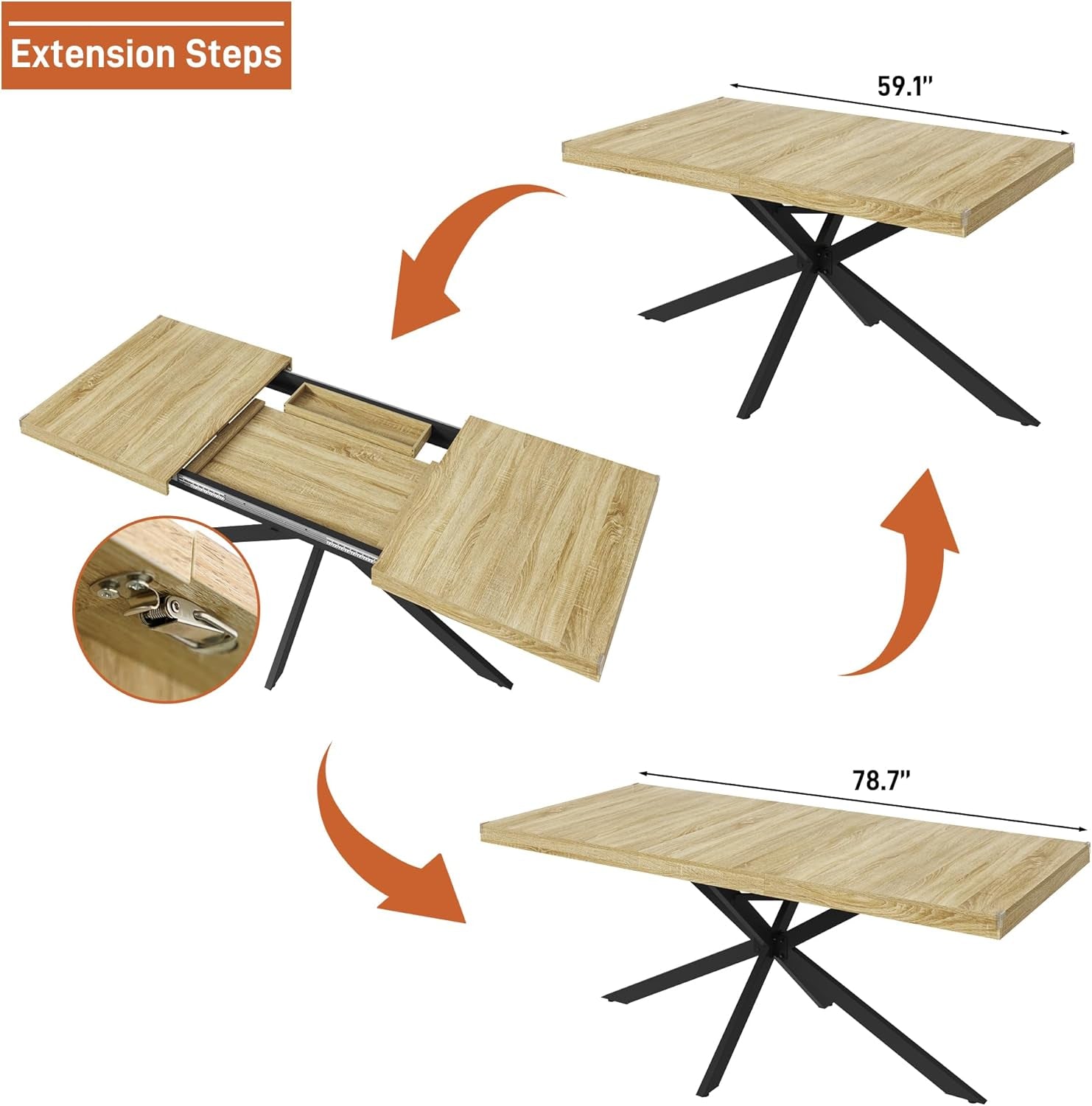 Extendable Oak Rectangular Dining Table For 6 To 8