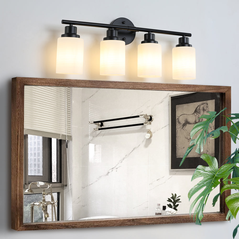 Vanity Light Fixture | 4/5/6/8-Light Bathroom Wall Sconce with Frosted White Glass & Iron Frame — Black, Chrome or Gold, 4 Sizes