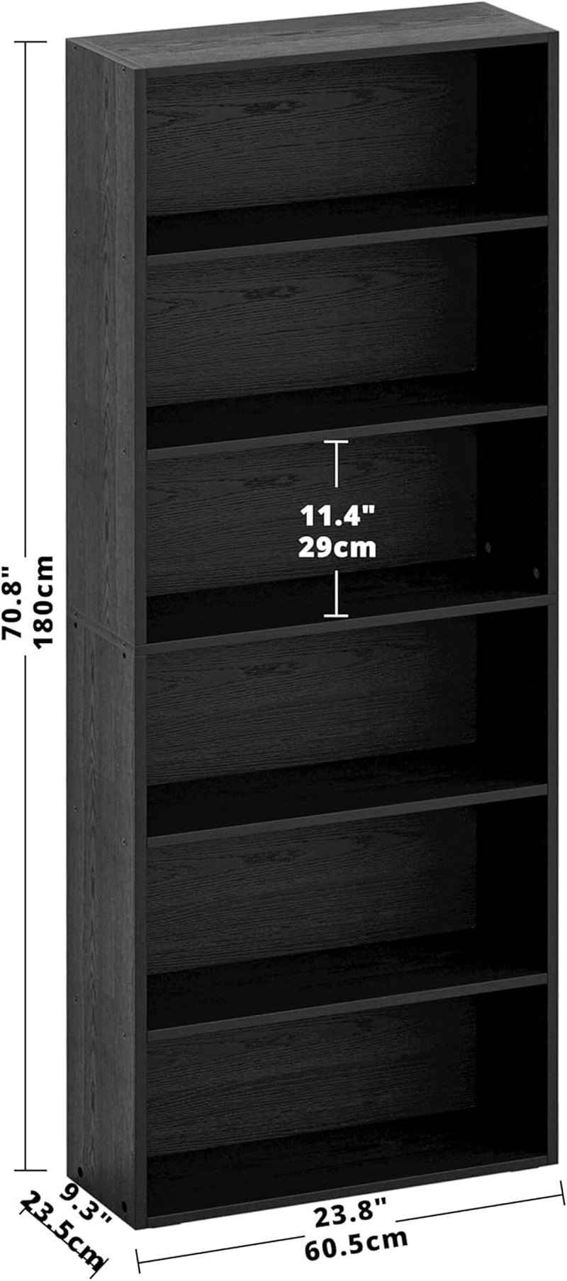 Floor Standing Walnut Finish Bookcase 6 Tier 70 Inches