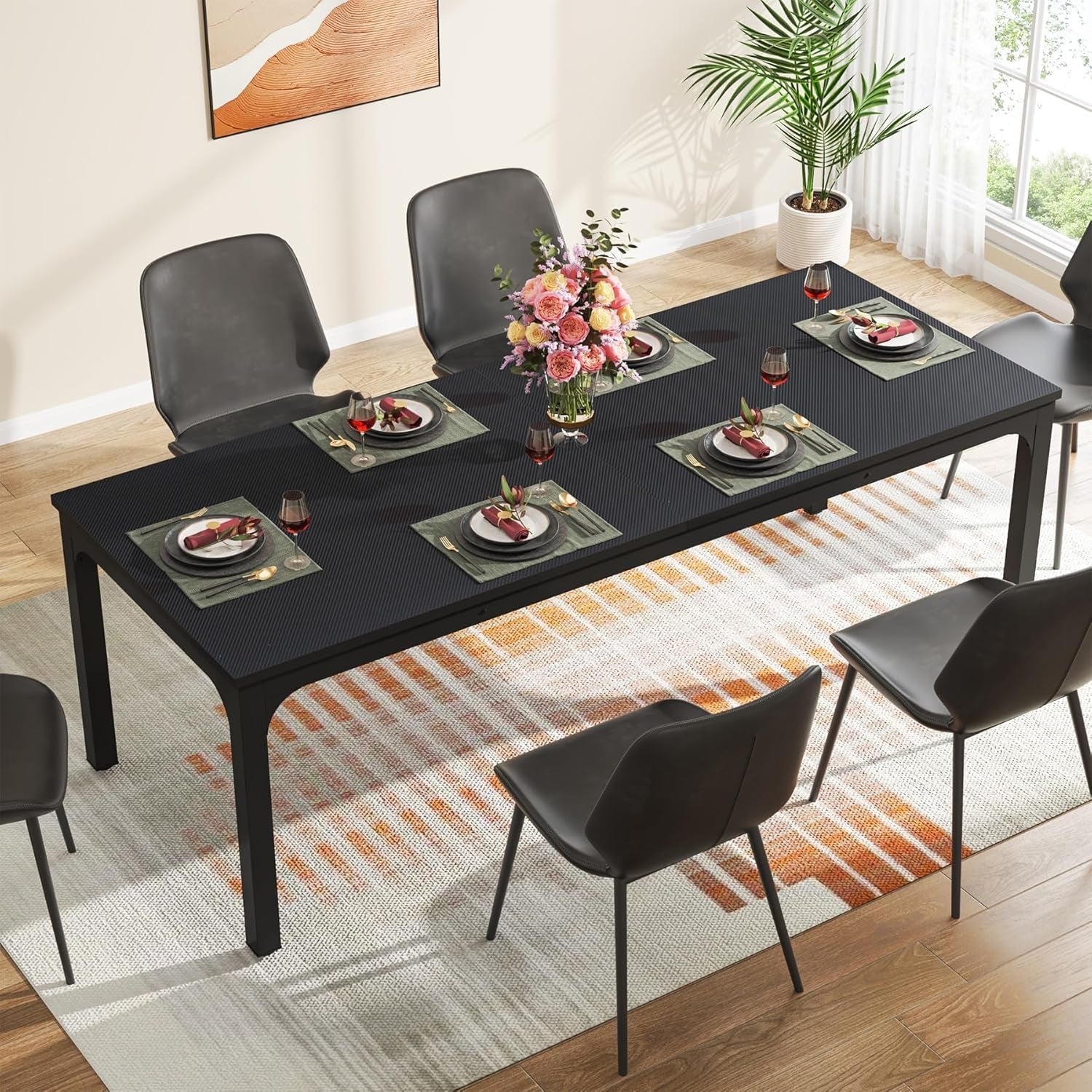 Black 78 Inch Rectangle Dining Table For 6 To 8 People