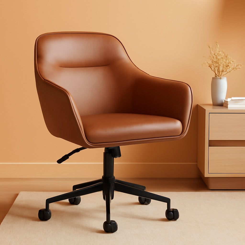 Rayna Swivel Task Chair Saddle Brown With Flared Arms