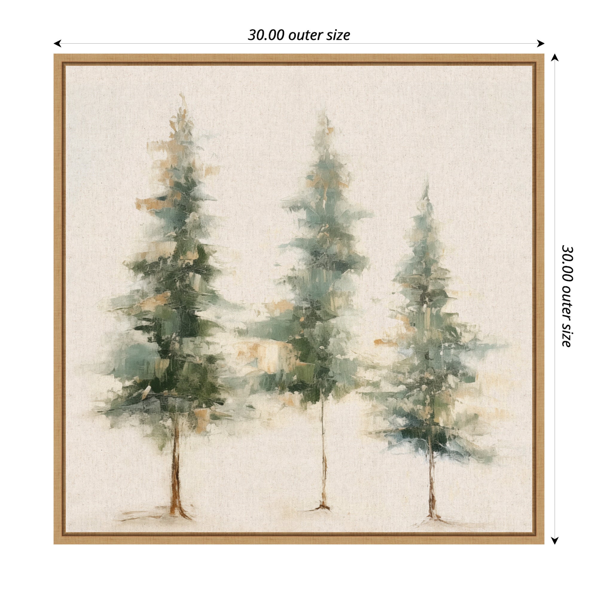 Sylvie Abstract Forest Evergreen Trees on Neutral Linen Framed Canvas by The Creative Bunch Studio