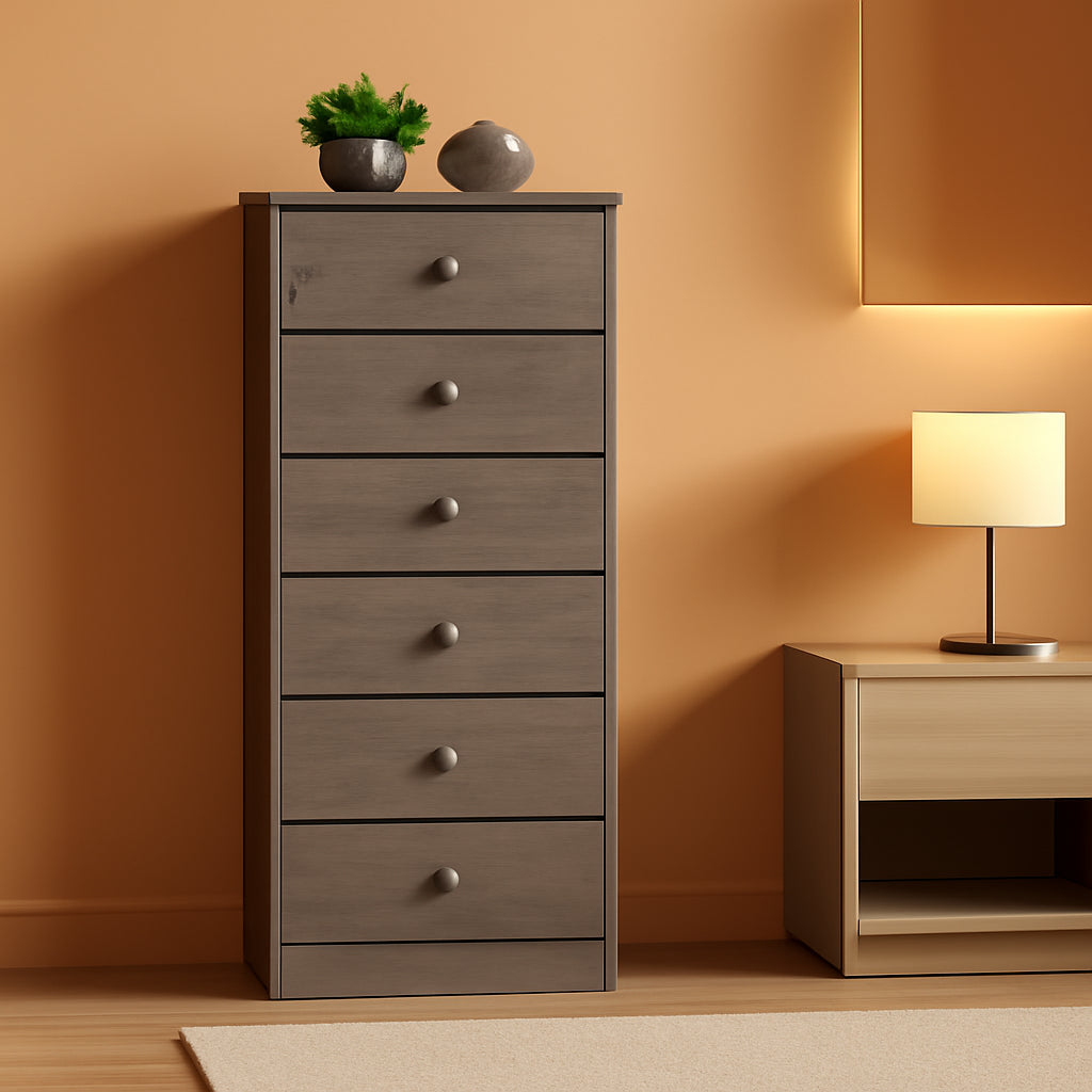 Drifted Gray Astrid Six Drawer Tall Chest Bedroom Dresser