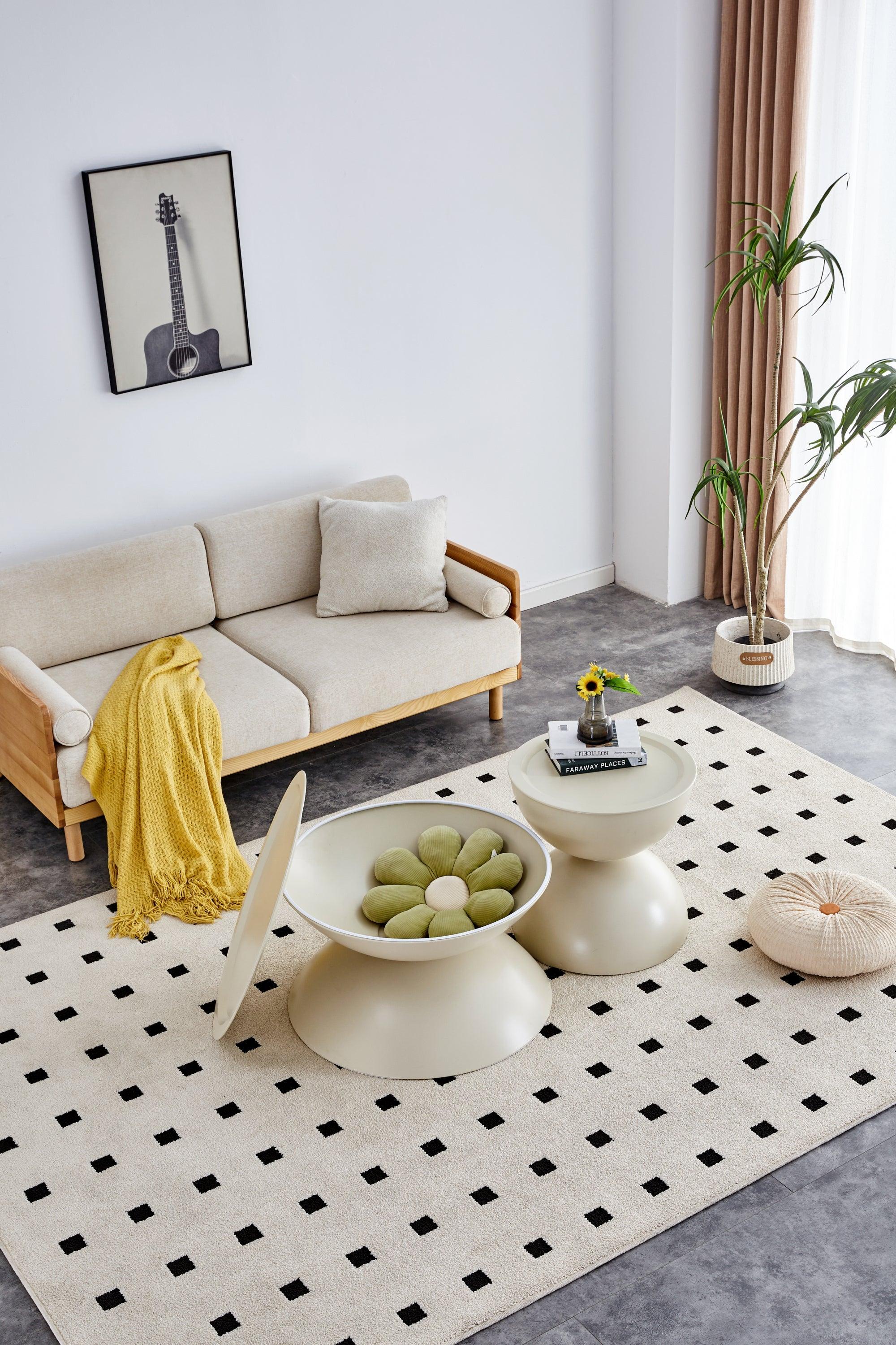 Set of 2 Milk White Coffee Table and End Table With Storage. - PRHOMZ