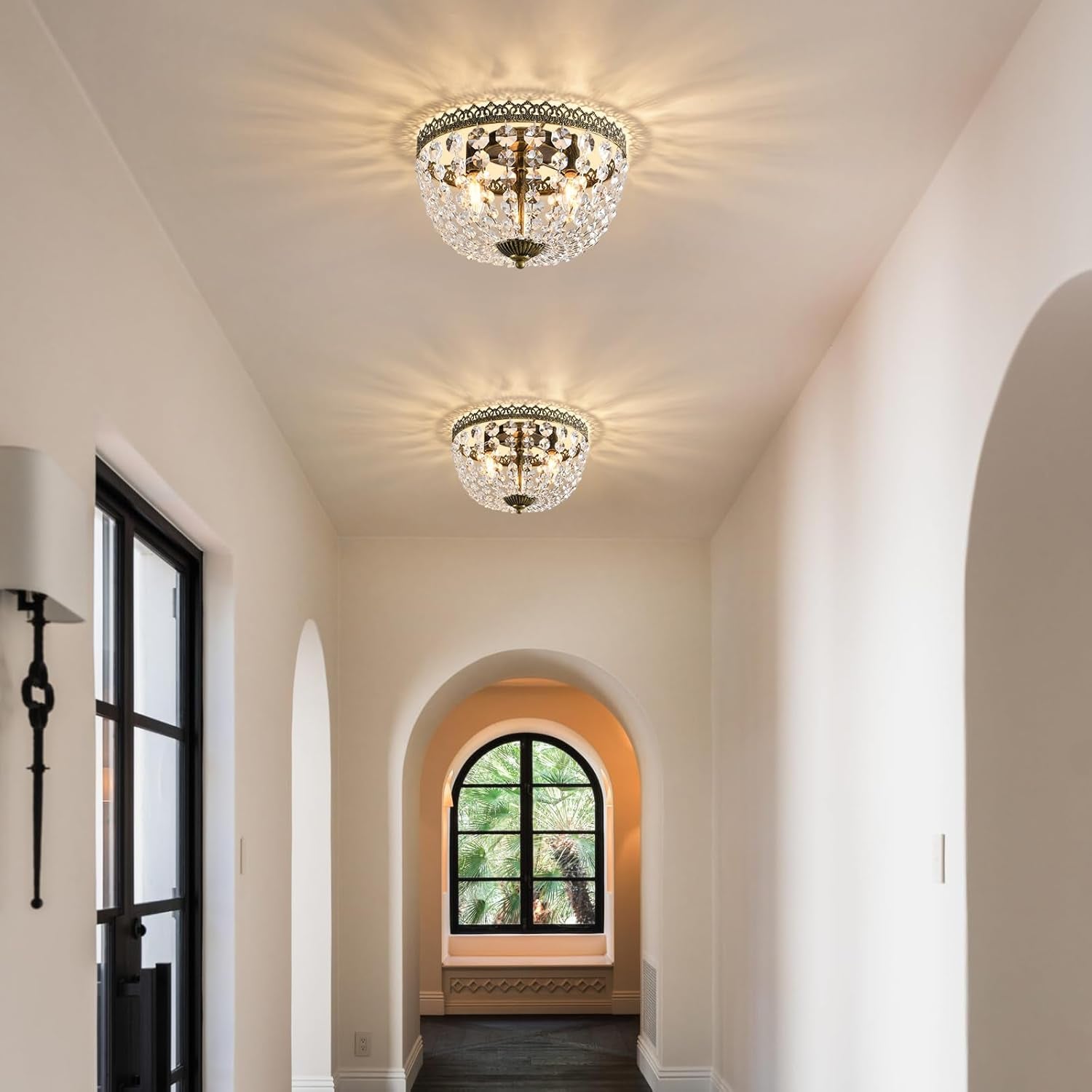 Three Light French Empire Crystal Chandelier Antique Bronze Dimmable Flush Mount-4