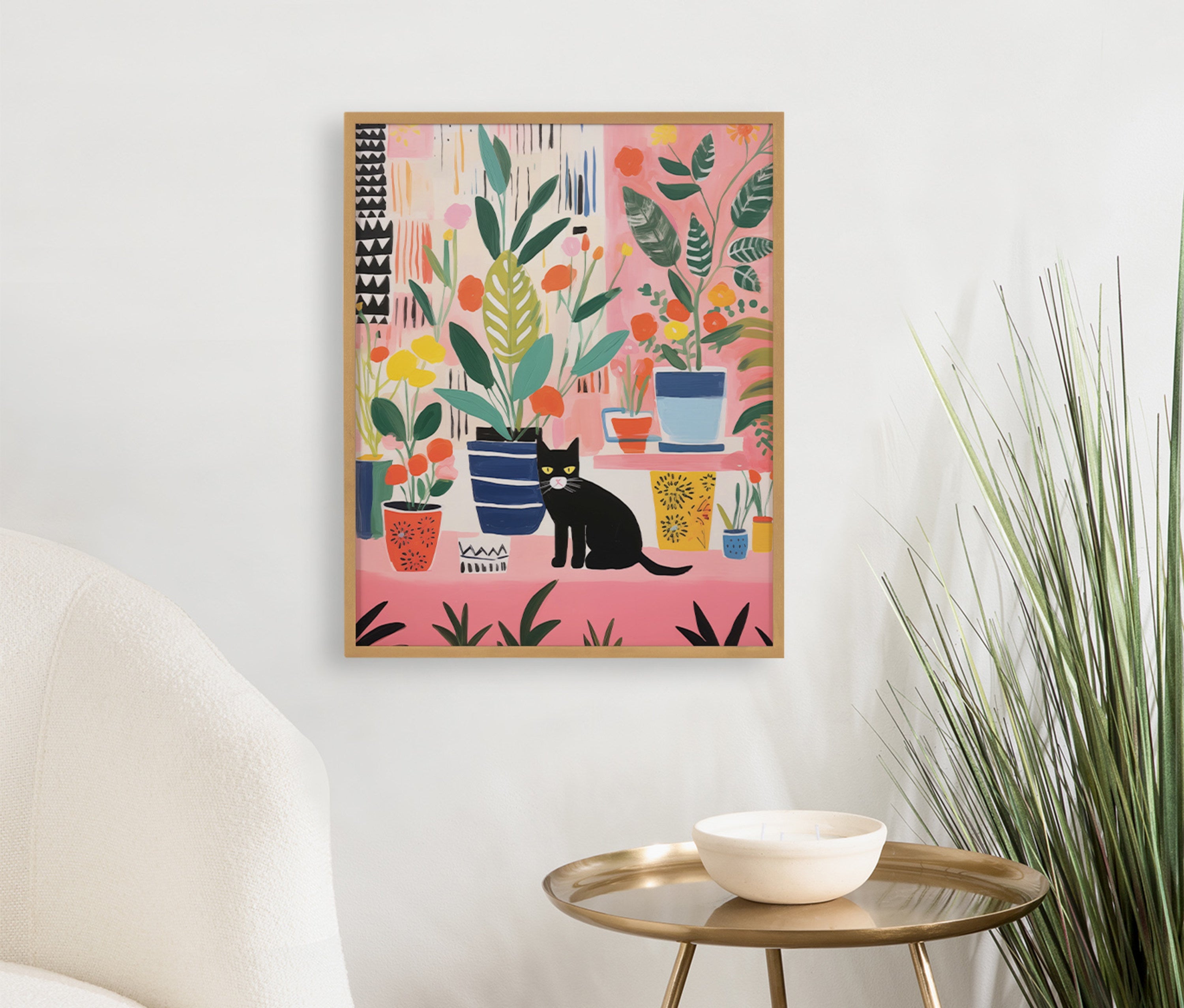 Gallery Whimsical Houseplants and a Black Kitty Cat Print by The Creative Bunch Studio
