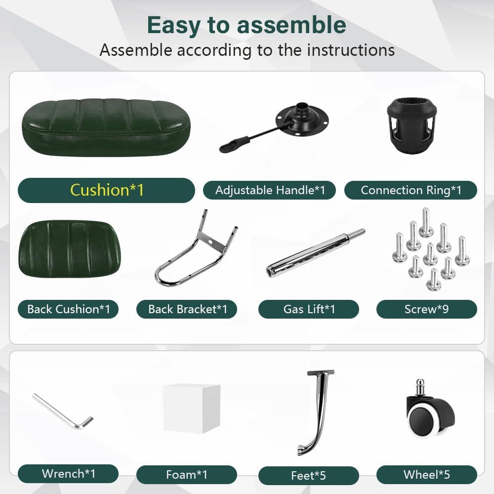 Green Height Adjustable Swivel Stool With Wheels Backrest