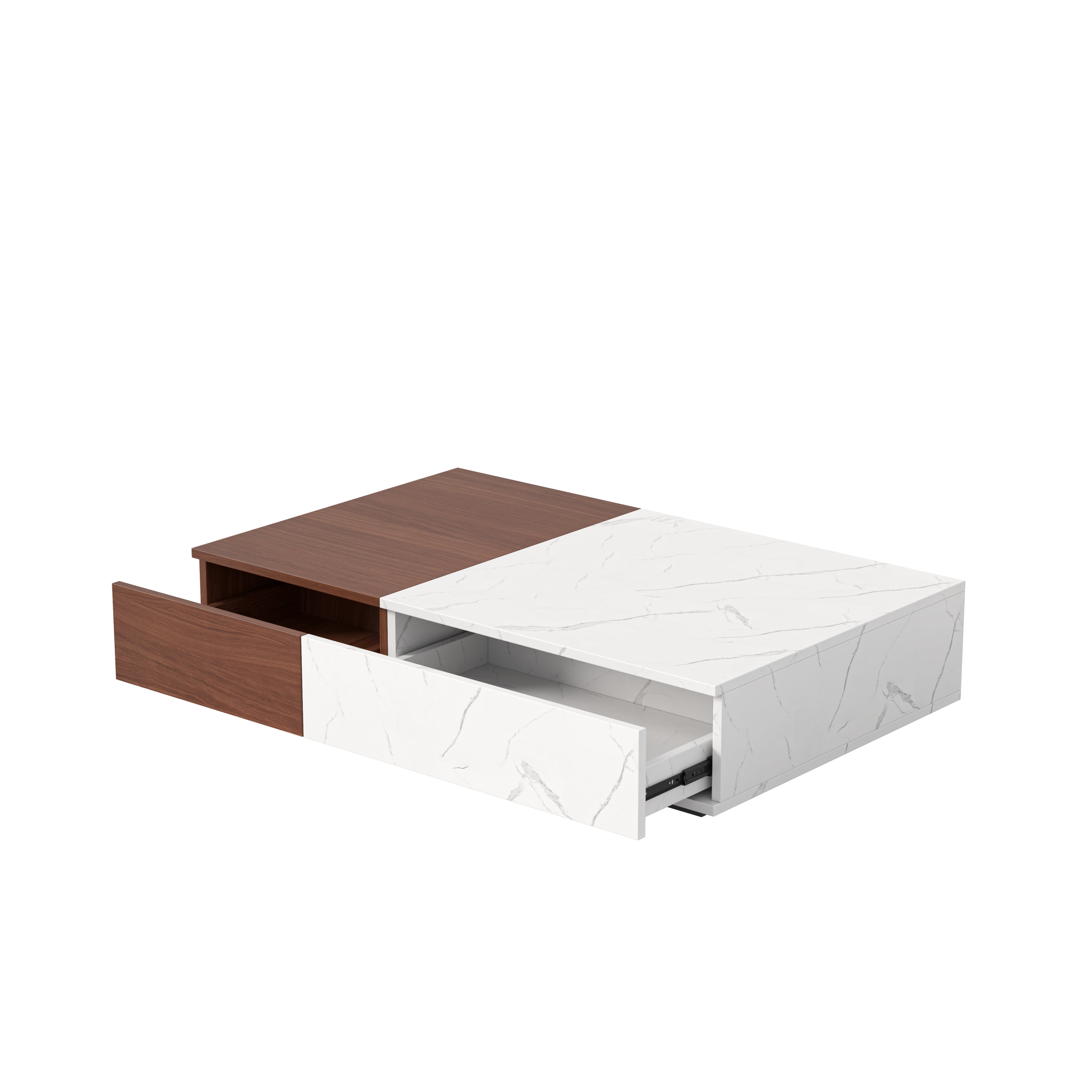 Modern Style Walnut Coffee Table With Two Storage Spaces