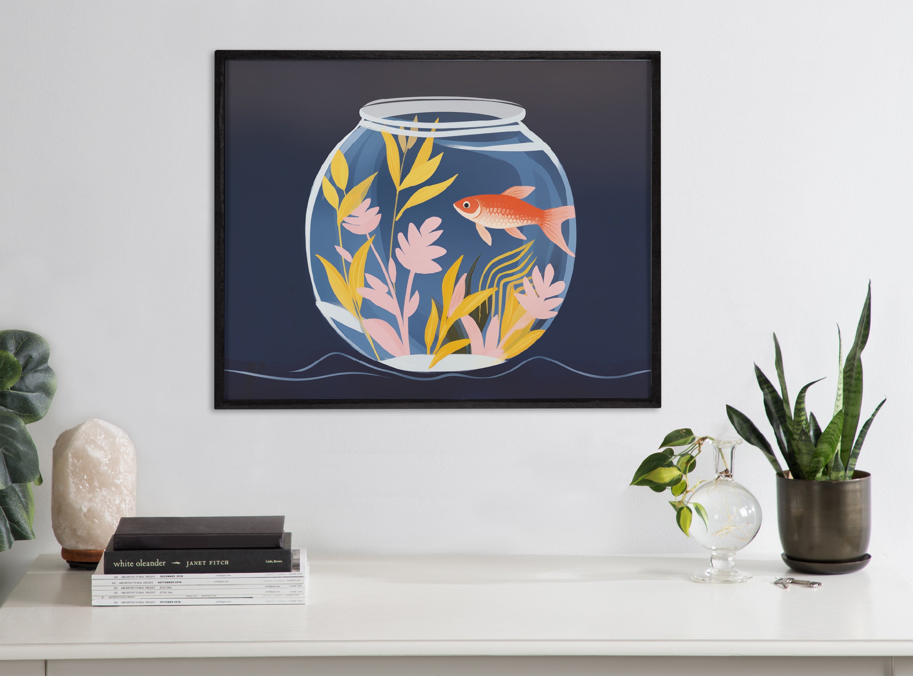 Gallery Pet Goldfish Cute Botanicals Fish Tank Print by The Creative Bunch Studio