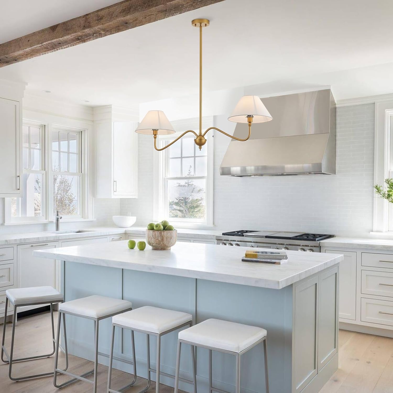 Goldtone Linear 2 Light Chandelier For Kitchen Island-2